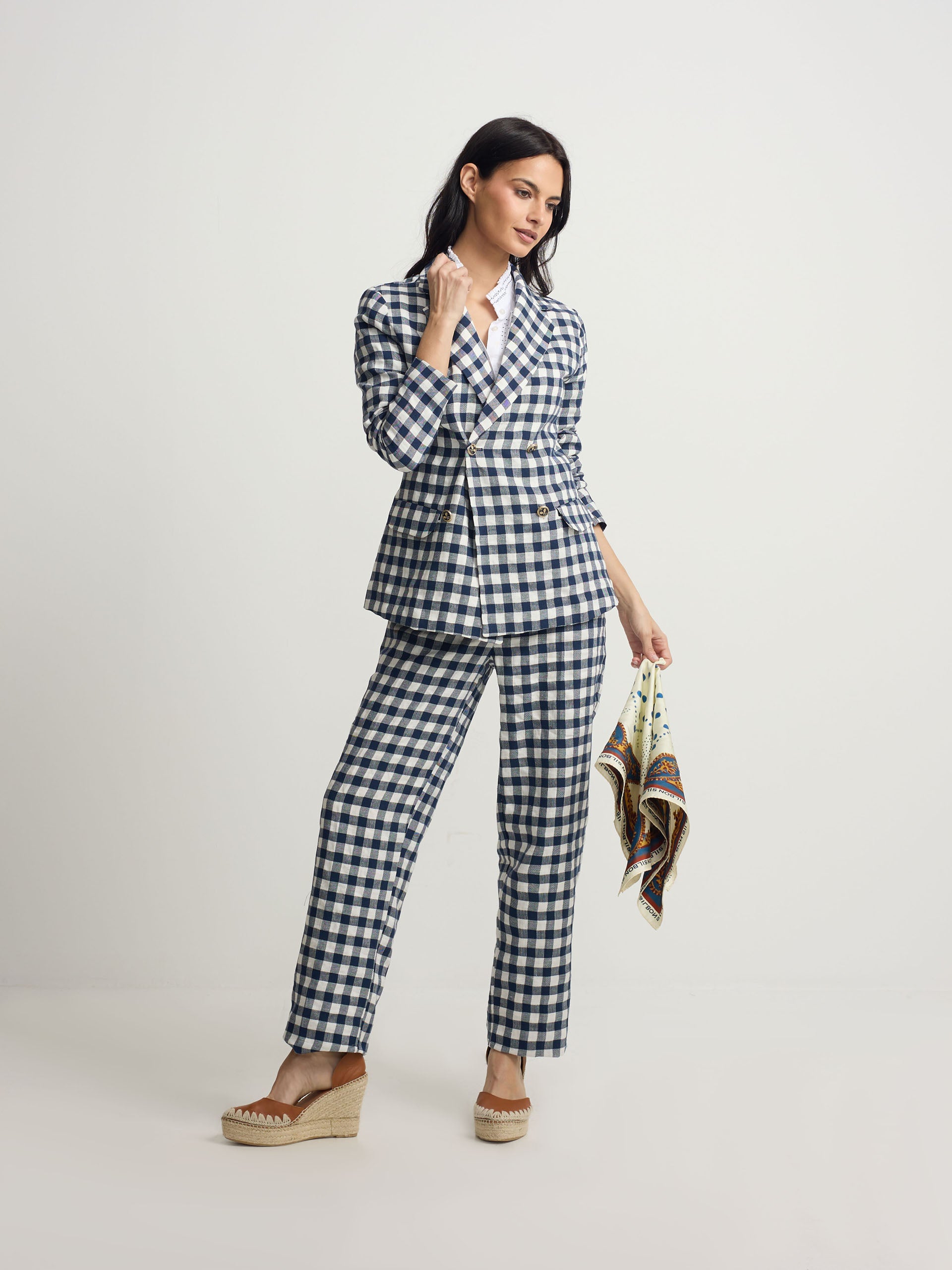 Navy gingham trousers