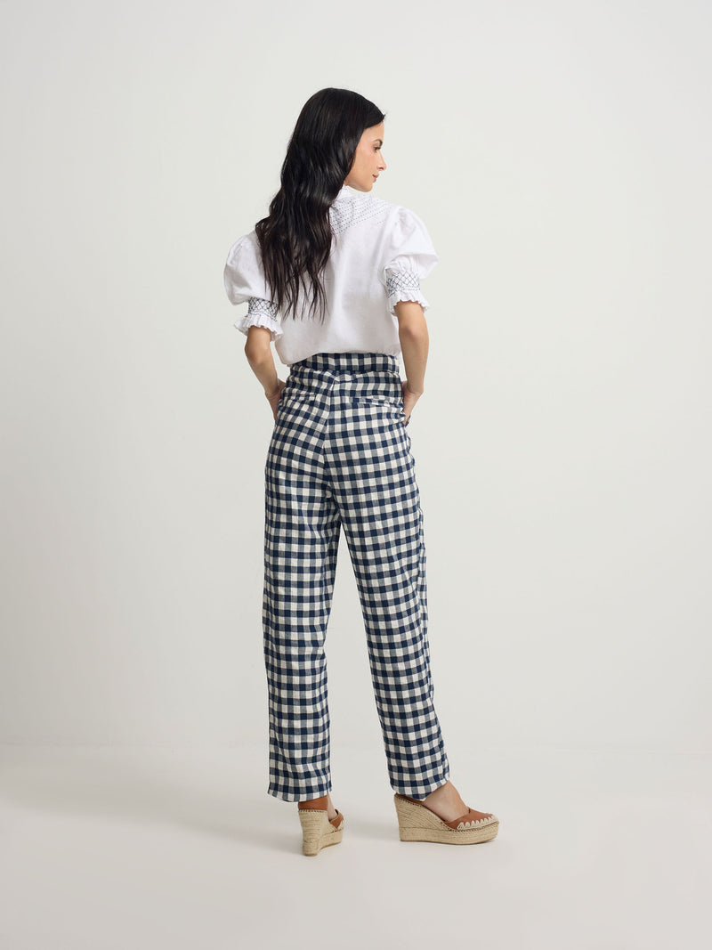 Navy vichy belt loop trousers