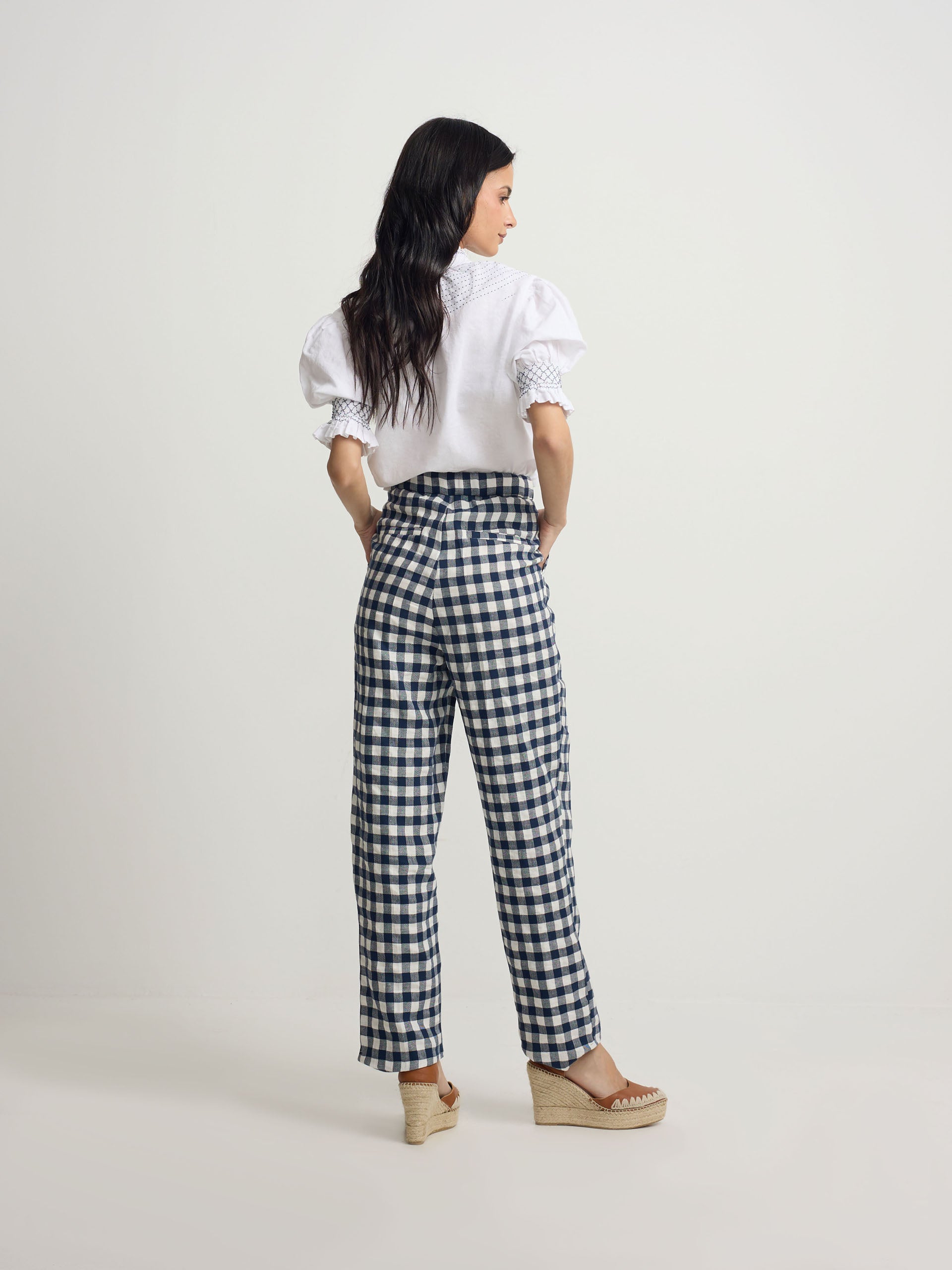 Navy gingham trousers