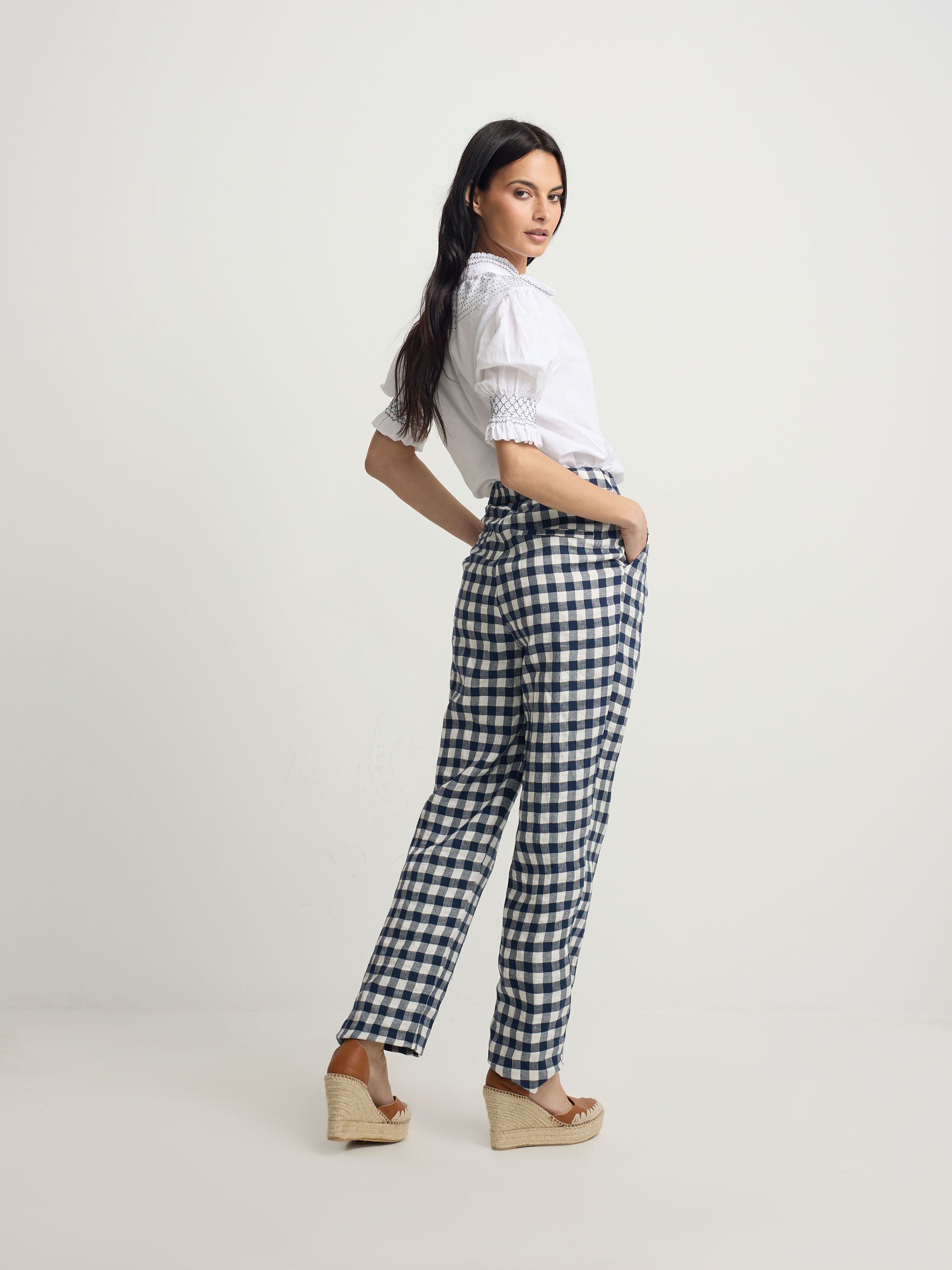 Navy gingham trousers