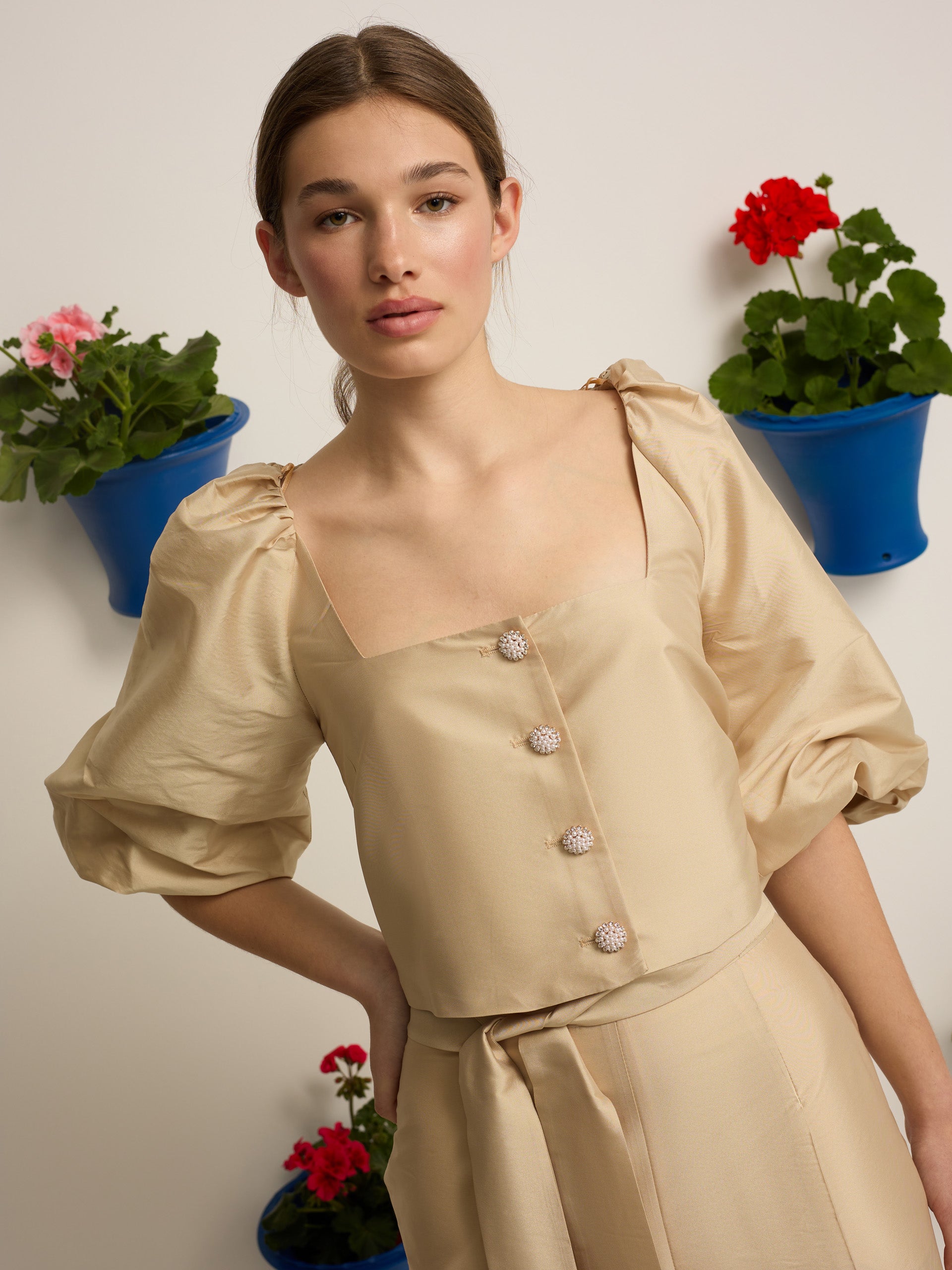 Event collection beige lantern sleeve blouse
