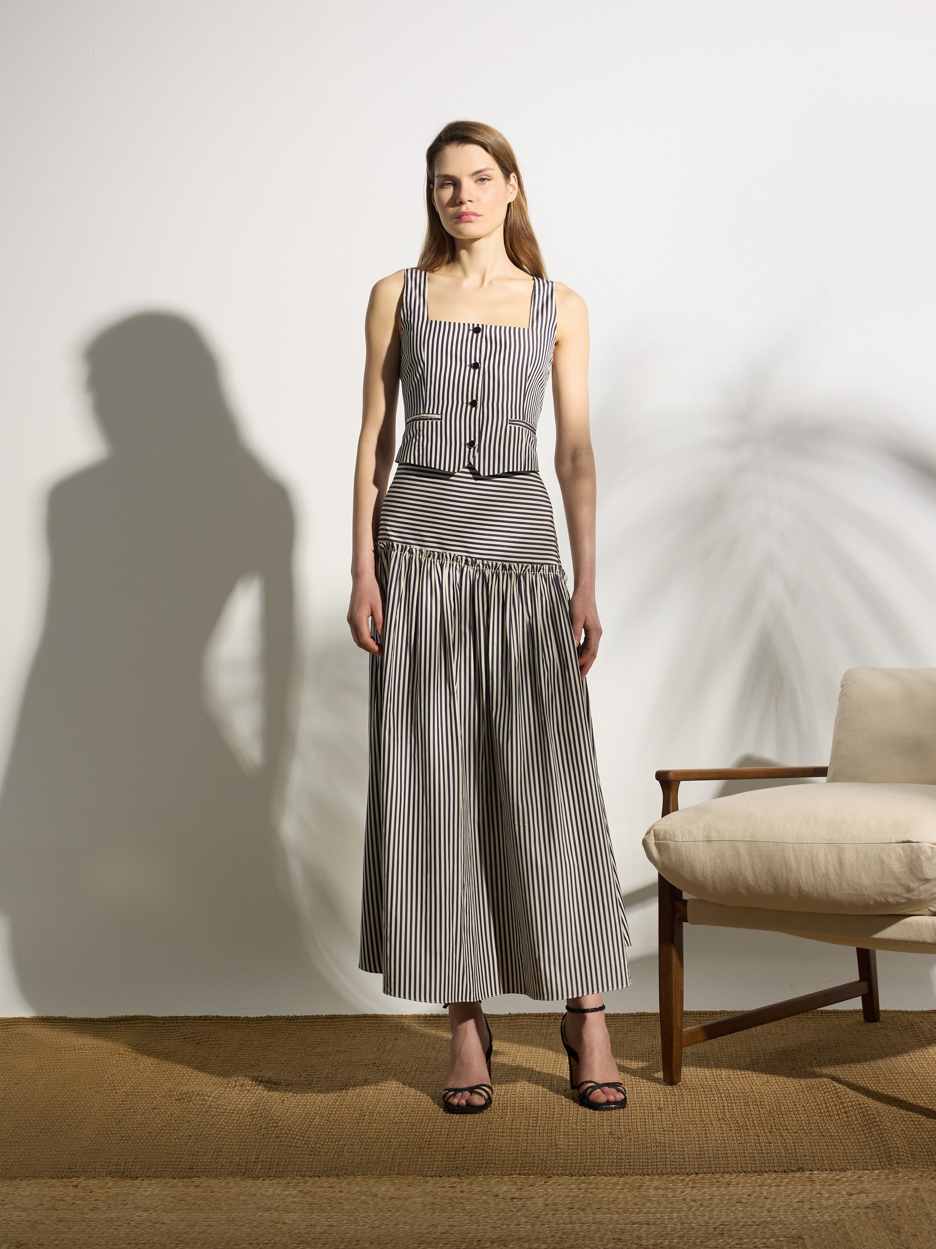 Falda midi unique rayas azul marino