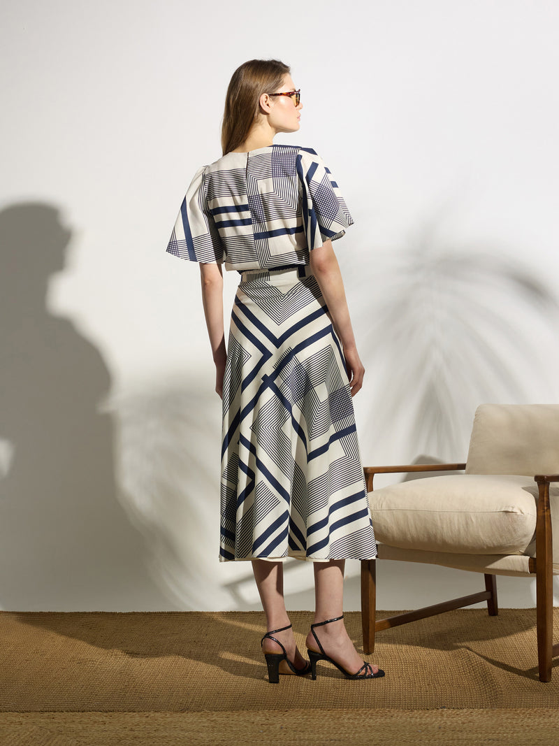 Unique blue print midi skirt