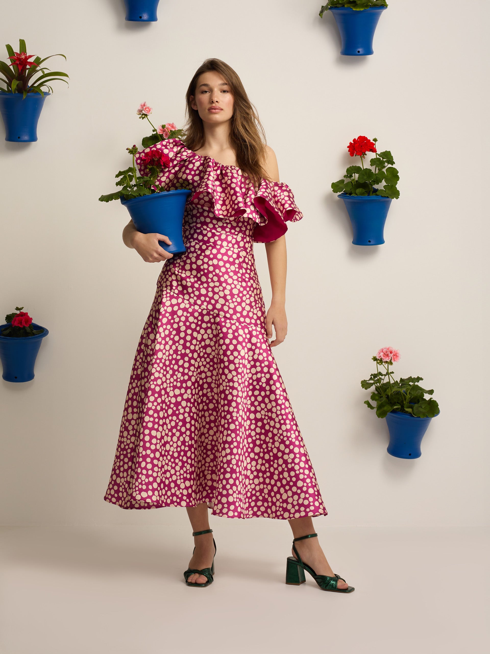 Falda event collection midi estampado morado