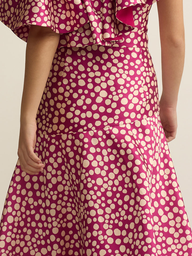 Saia midi estampada roxa coleção event