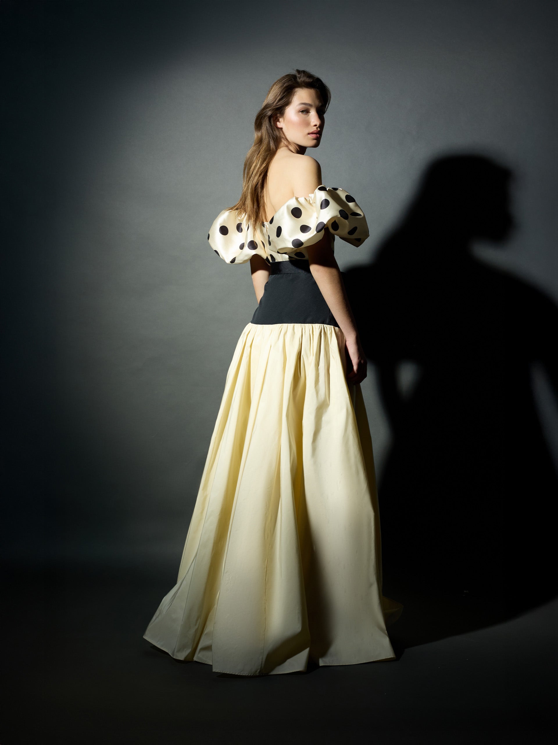 Falda CaprilexSilbon tafeta vainilla y negro