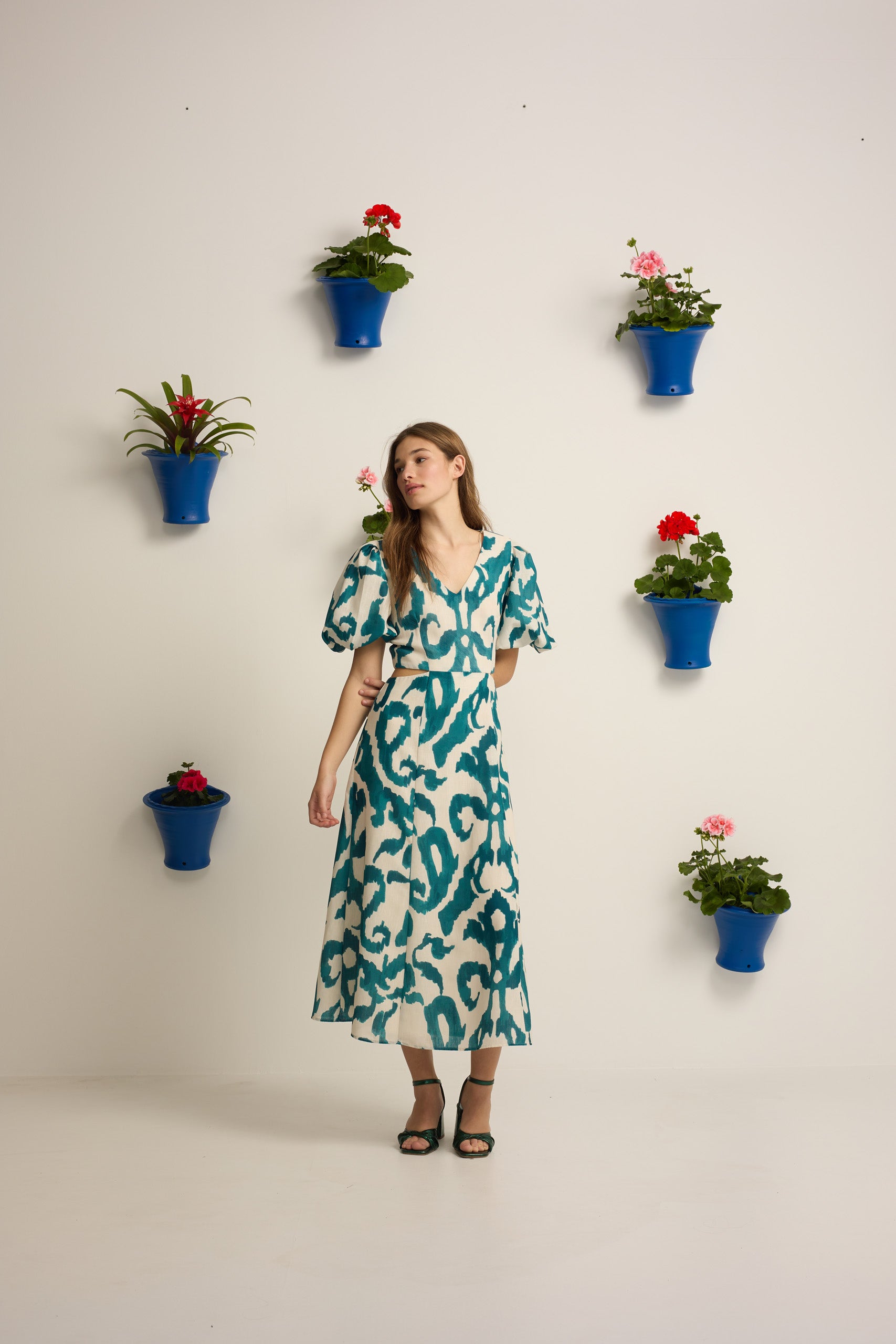 Vestido event collection cut out estampado verde