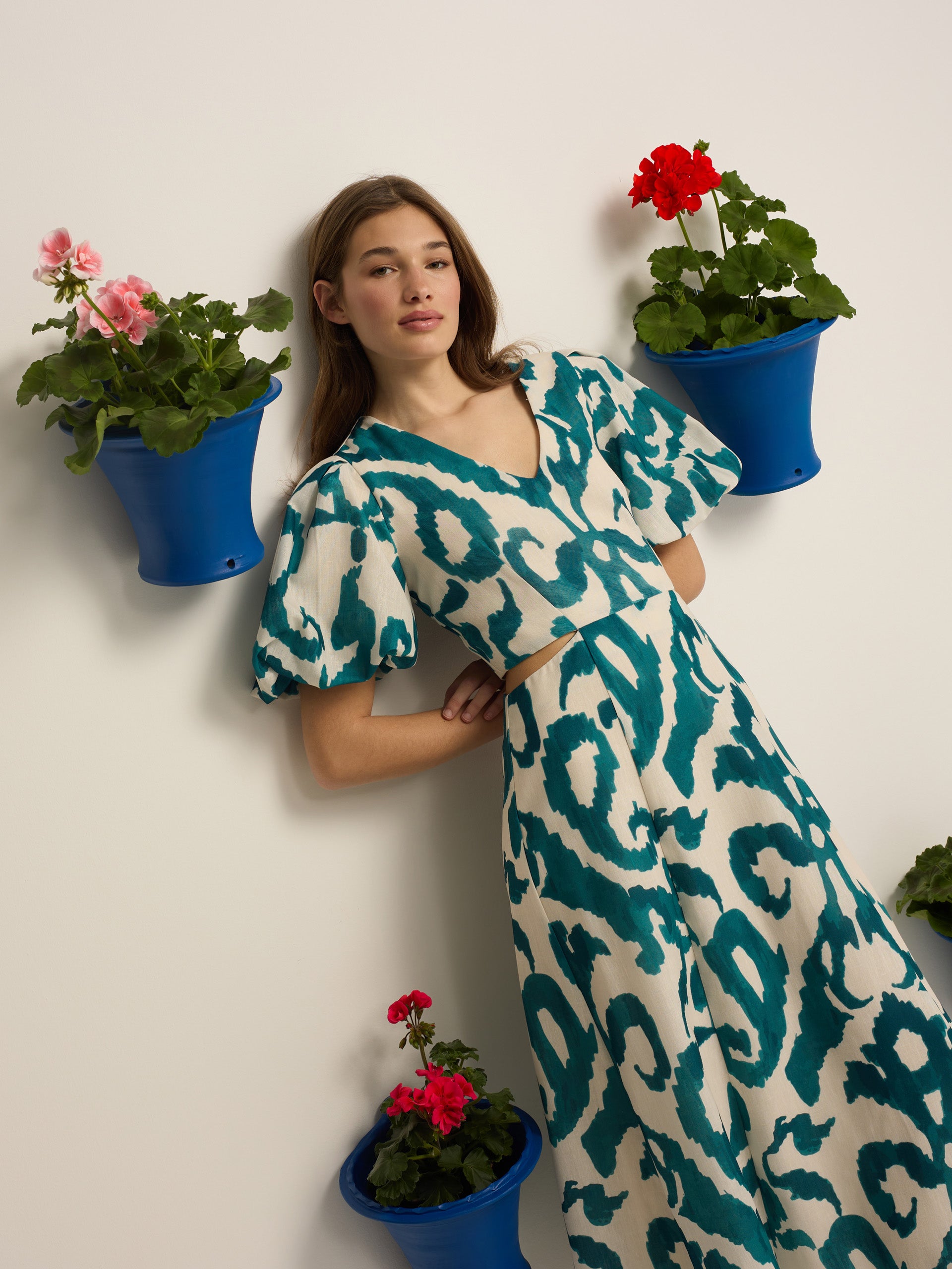 Vestido event collection cut out estampado verde