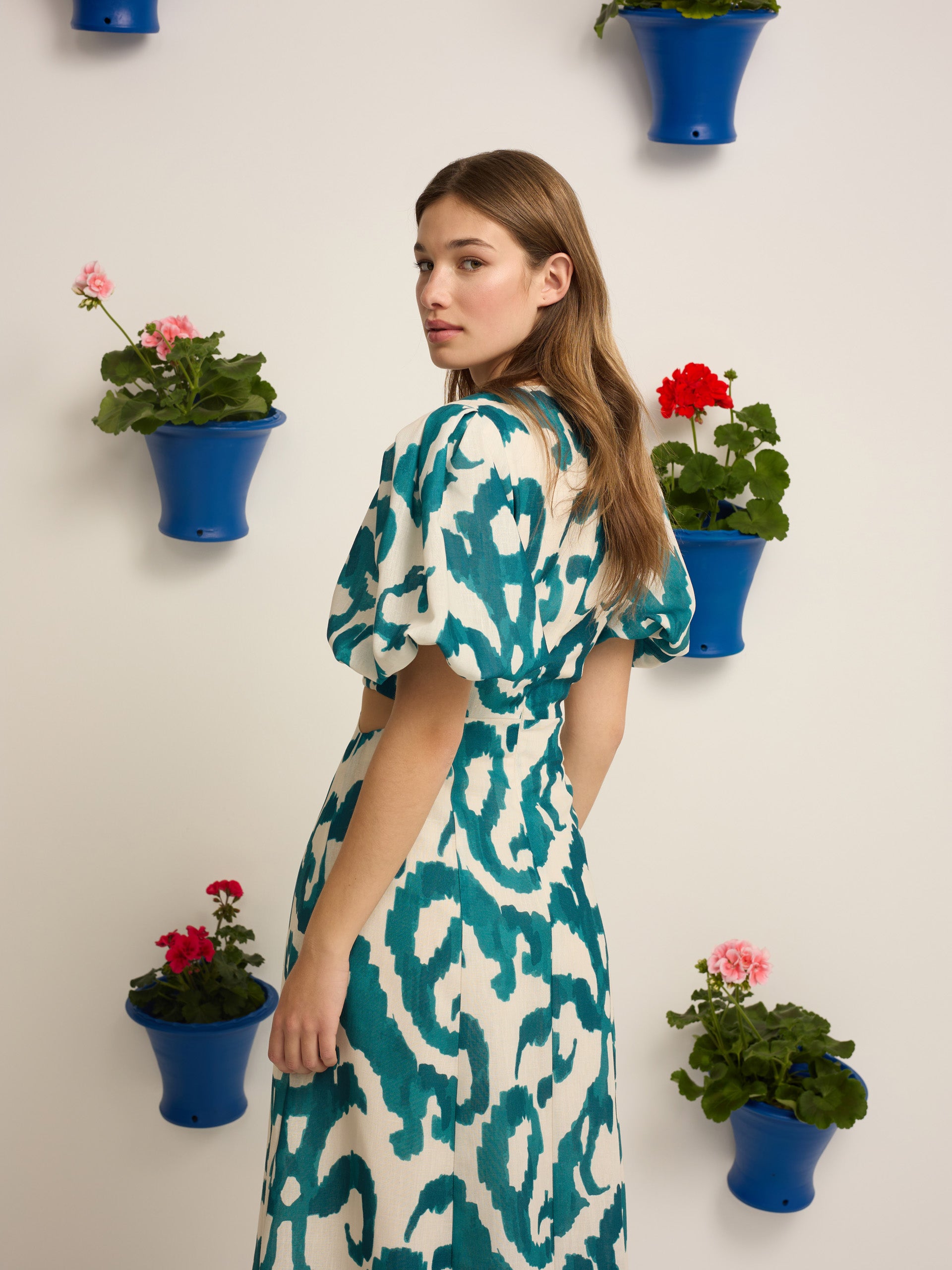 Green print cut-out dress from the Event Collection