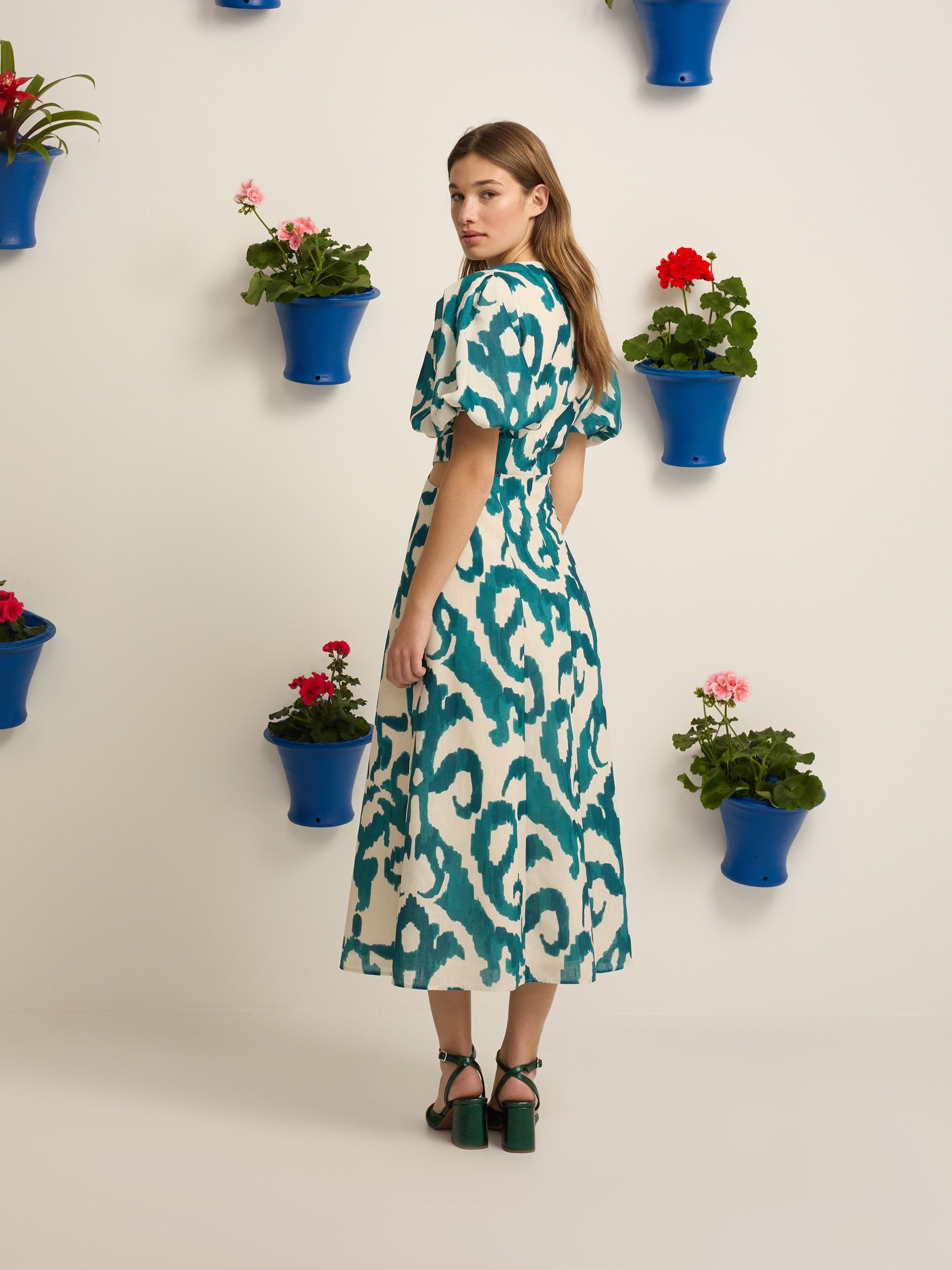 Vestido event collection cut out estampado verde