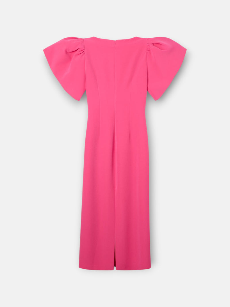 Vestido event collection midi manga abullonada rosa