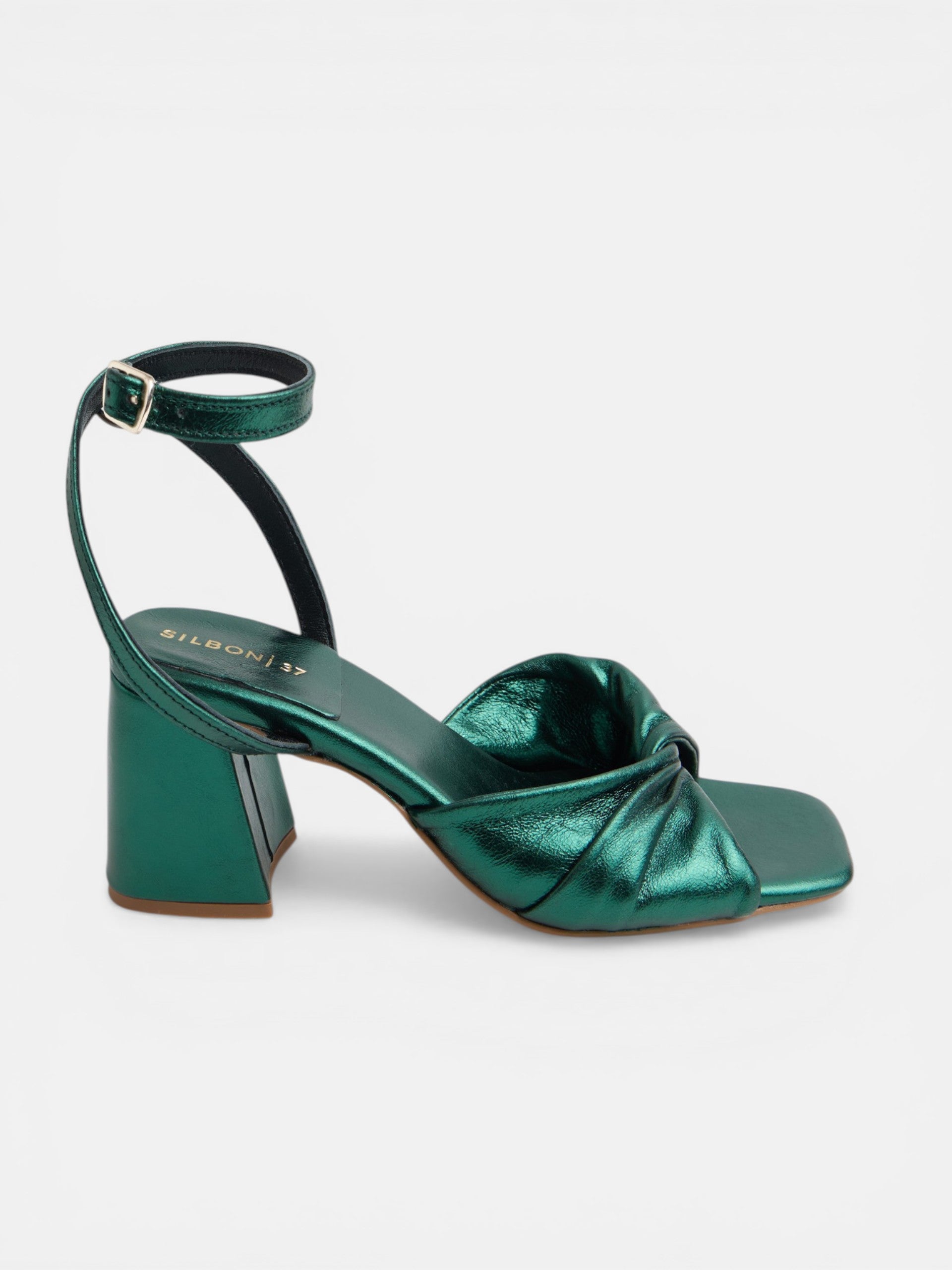 Metallic green heel sandal