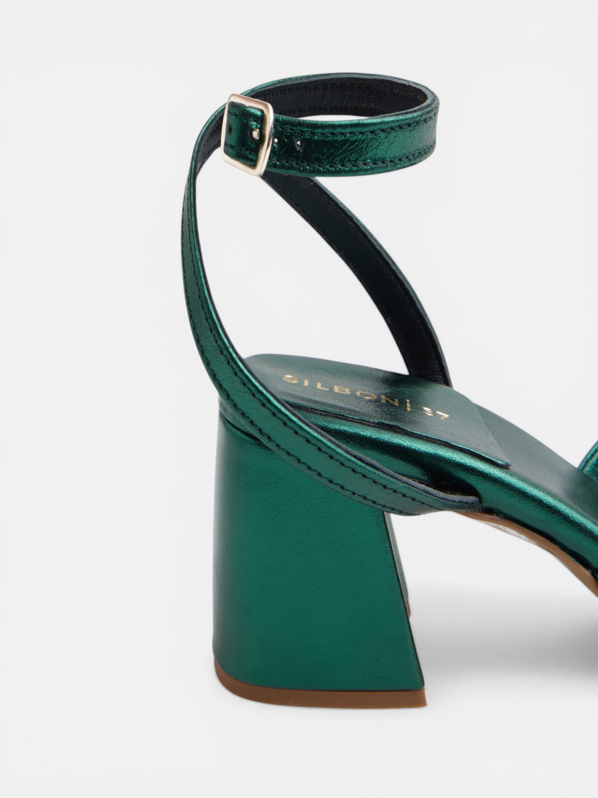 Metallic green heel sandal