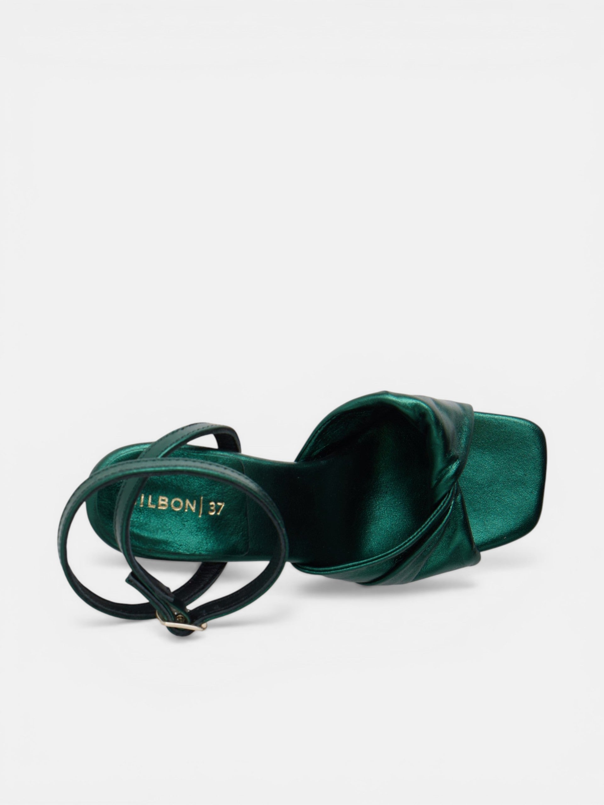 Metallic green heel sandal