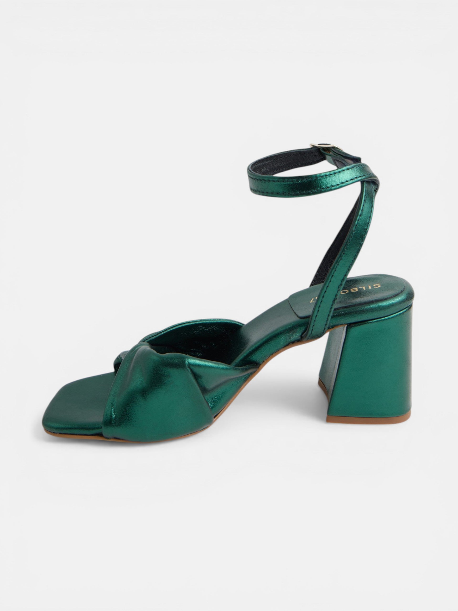 Metallic green heel sandal