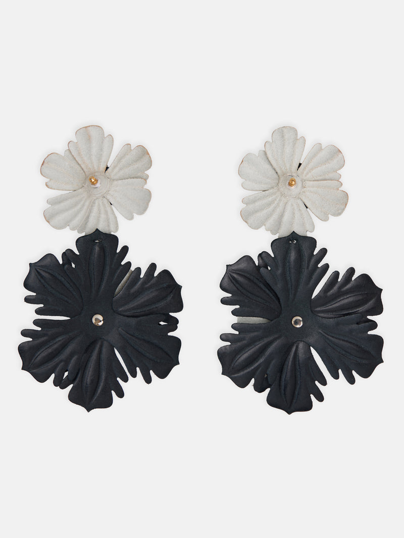 Long evening earring with two-tone napa flower