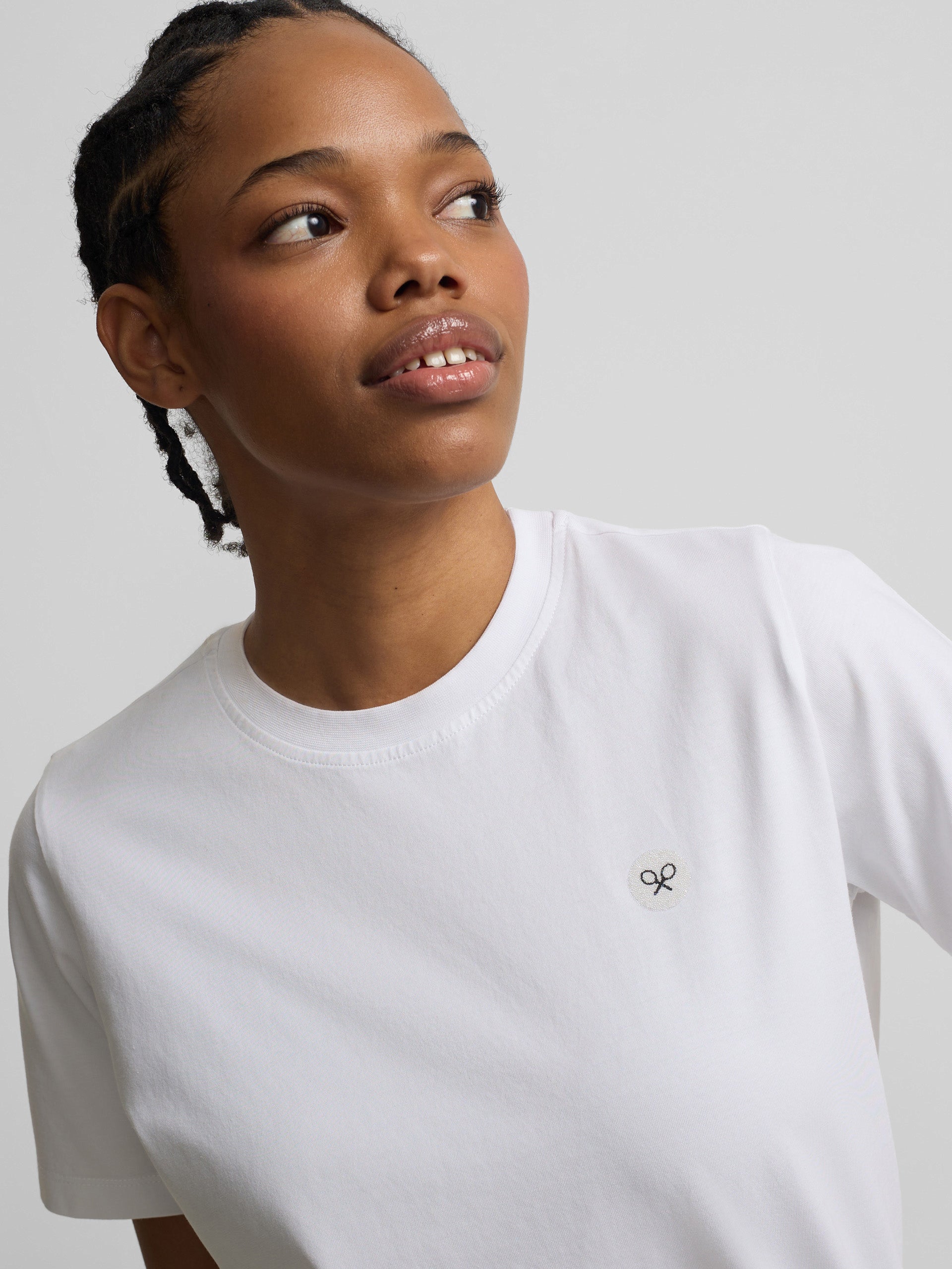 White women's t-shirt with crystal application