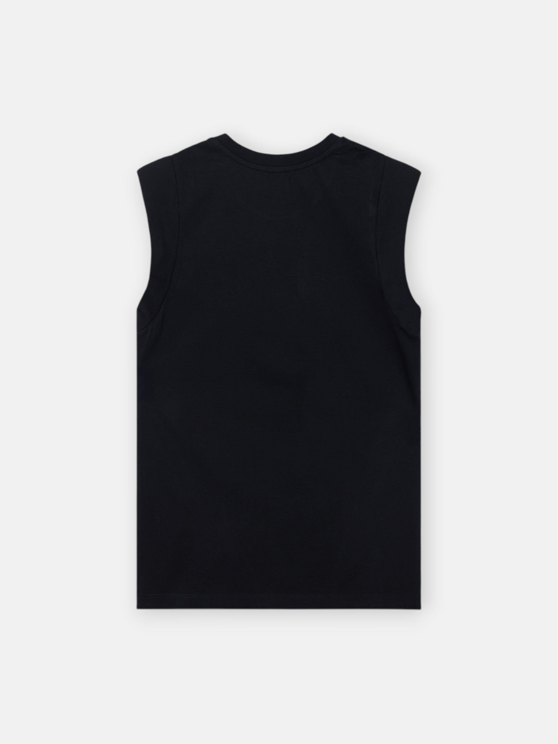 Camiseta mulher preta ombreiras aplicação cristal