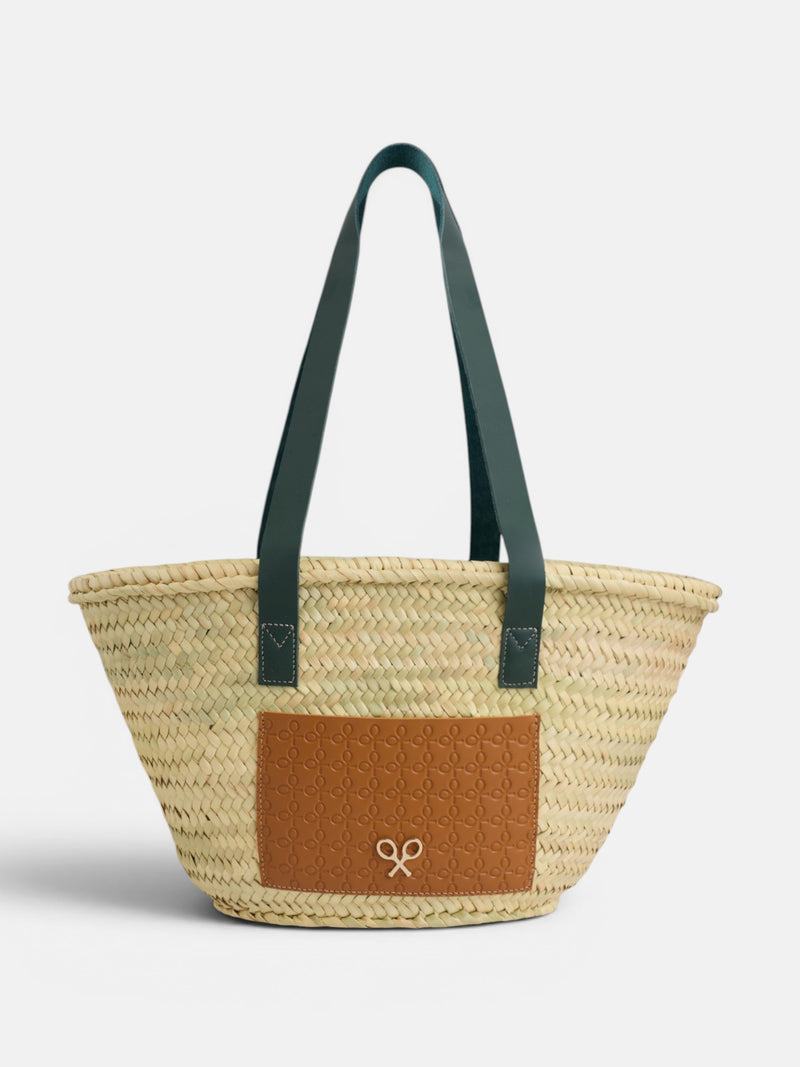 Capazo bolsillo piel naranja y verde