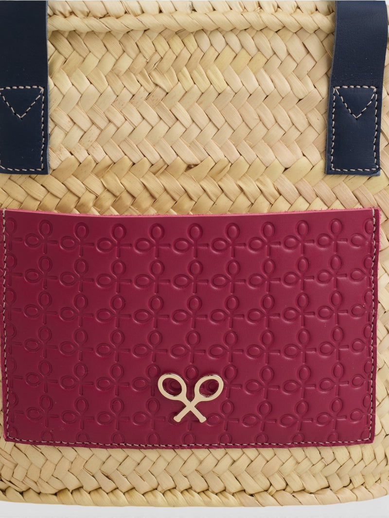 Capazo bolsillo piel rosa y azul marino