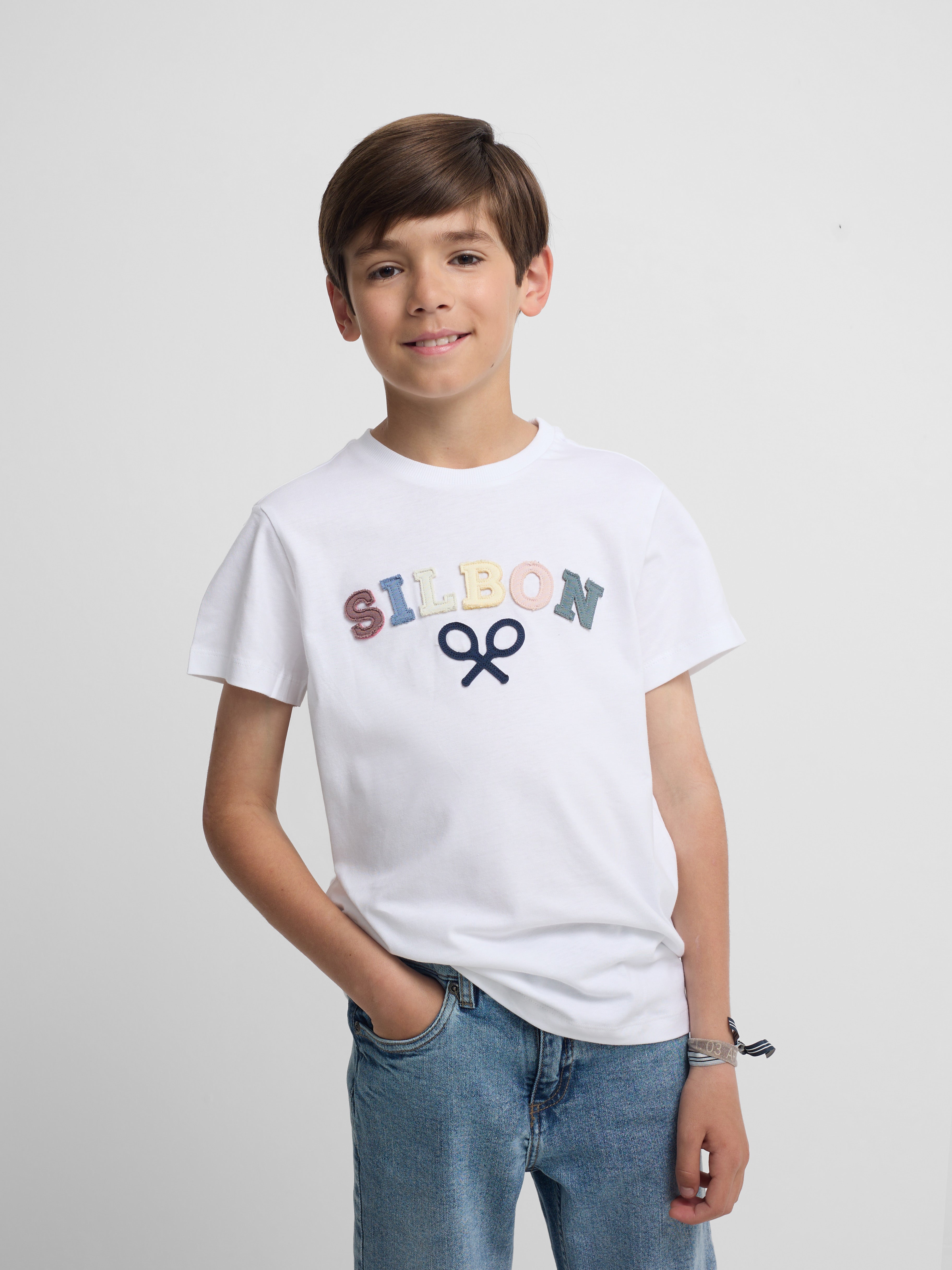 Camiseta kids Silbon raqueta media multicolor blanco