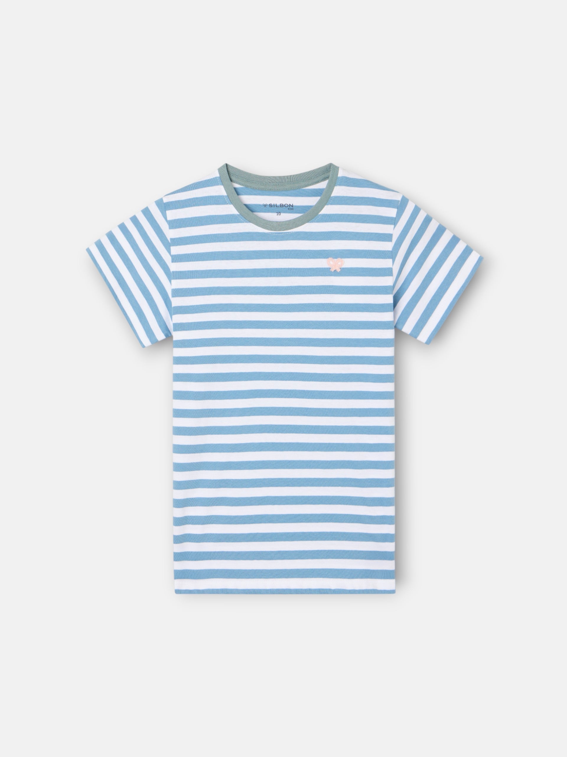 Kids' T-shirt with fine blue striped trim