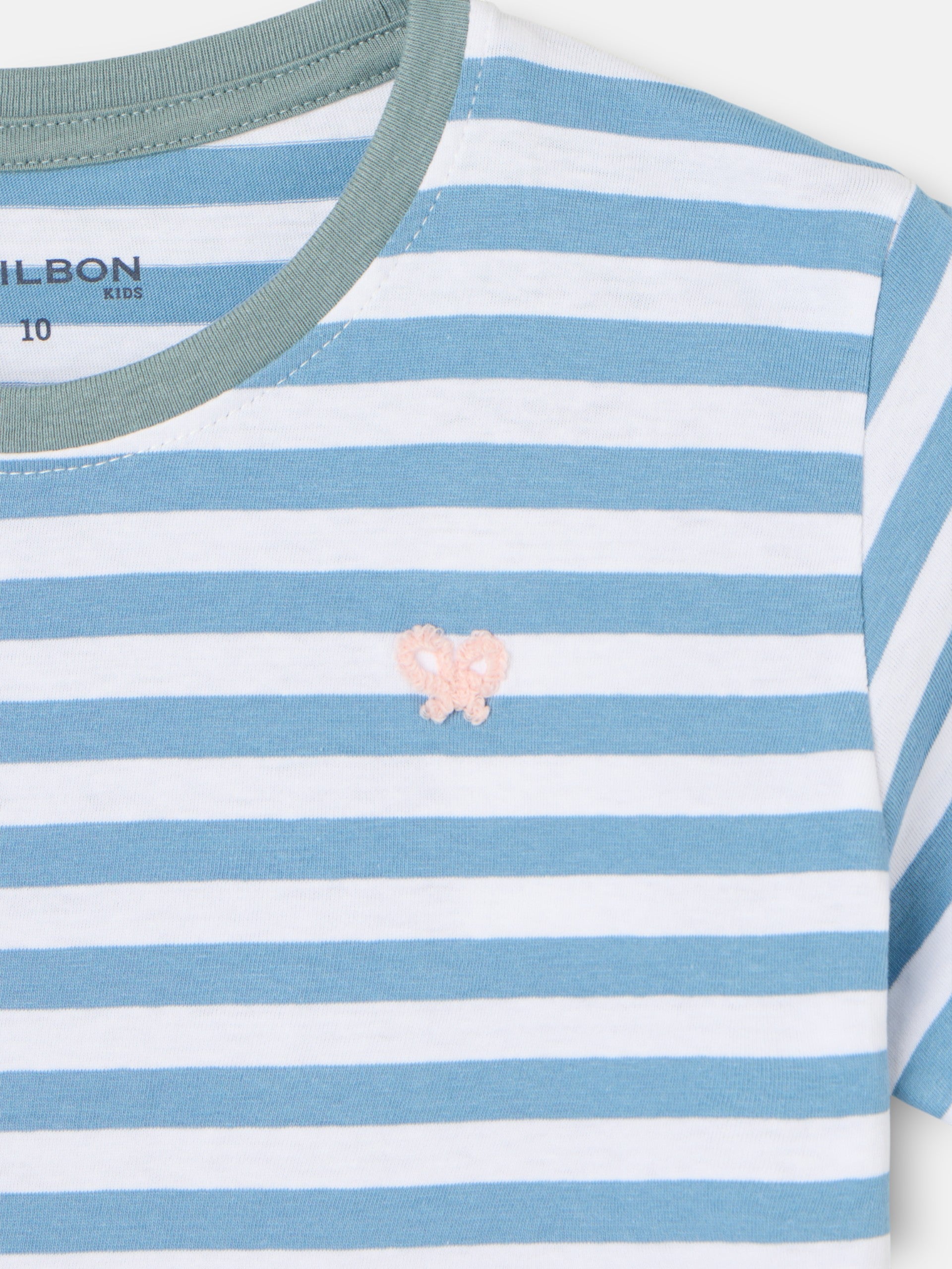 Kids' T-shirt with fine blue striped trim