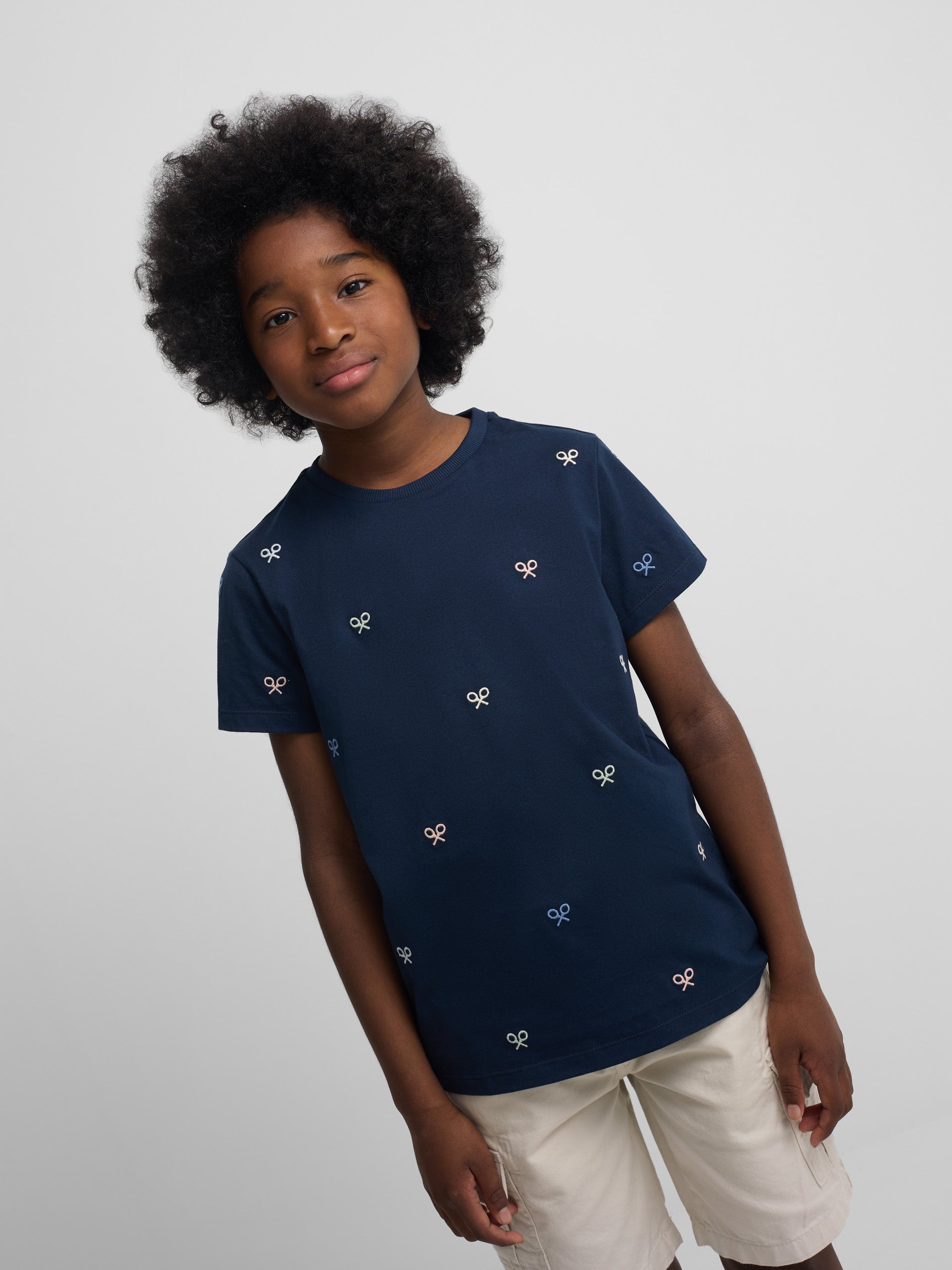 T-shirt multi-raquettes pour enfants bleu marine