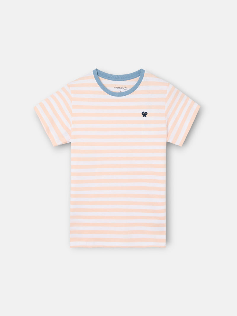 Camiseta kids ribete rayas finas coral