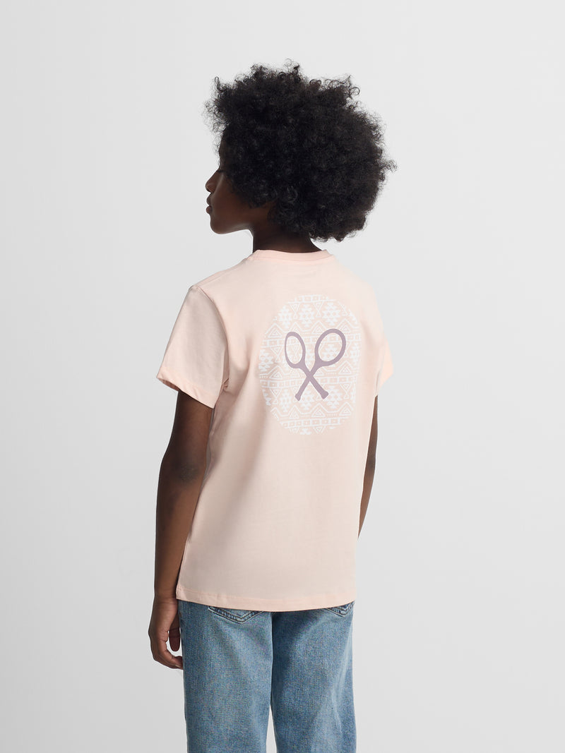 Kids ethnic racket t-shirt coral