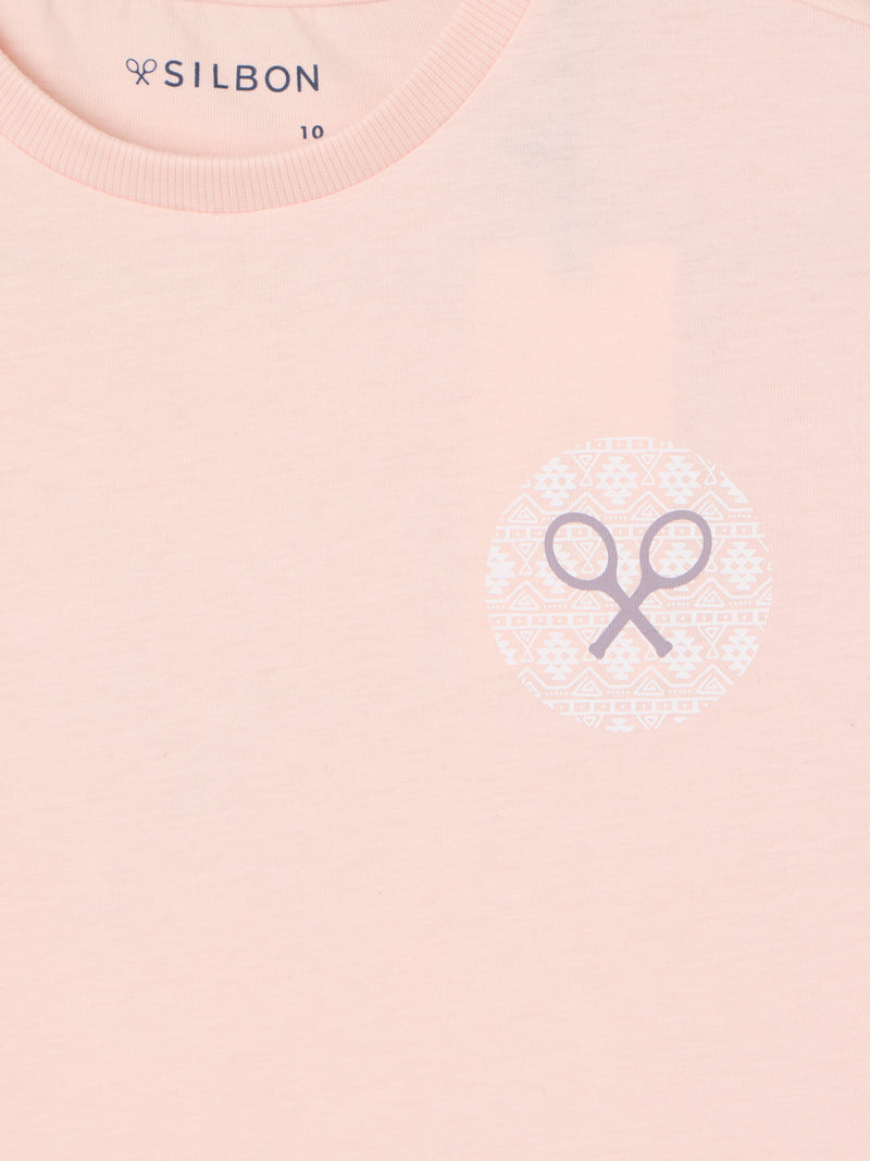Kids ethnic racket t-shirt coral