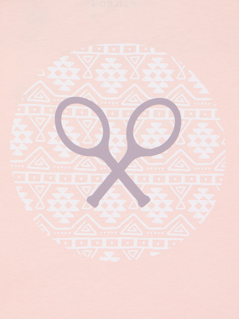 Kids ethnic racket t-shirt coral