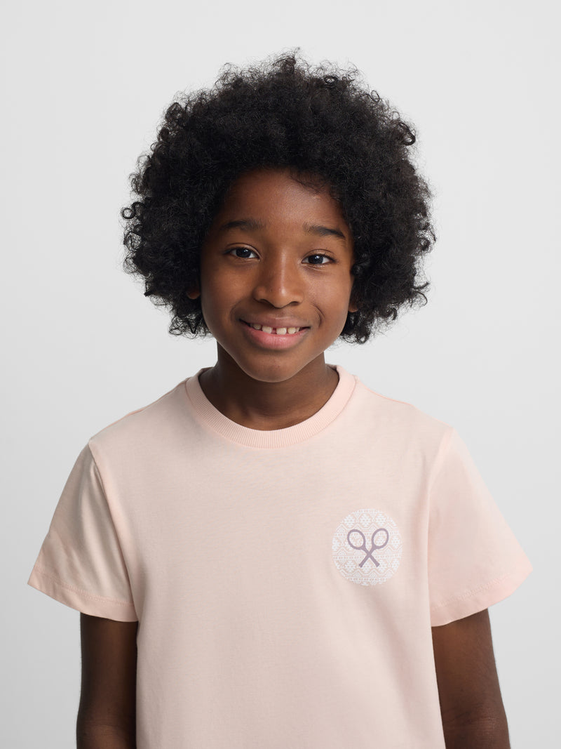Kids ethnic racket t-shirt coral