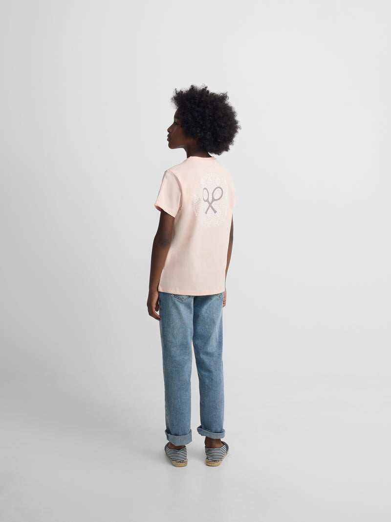 Kids ethnic racket t-shirt coral