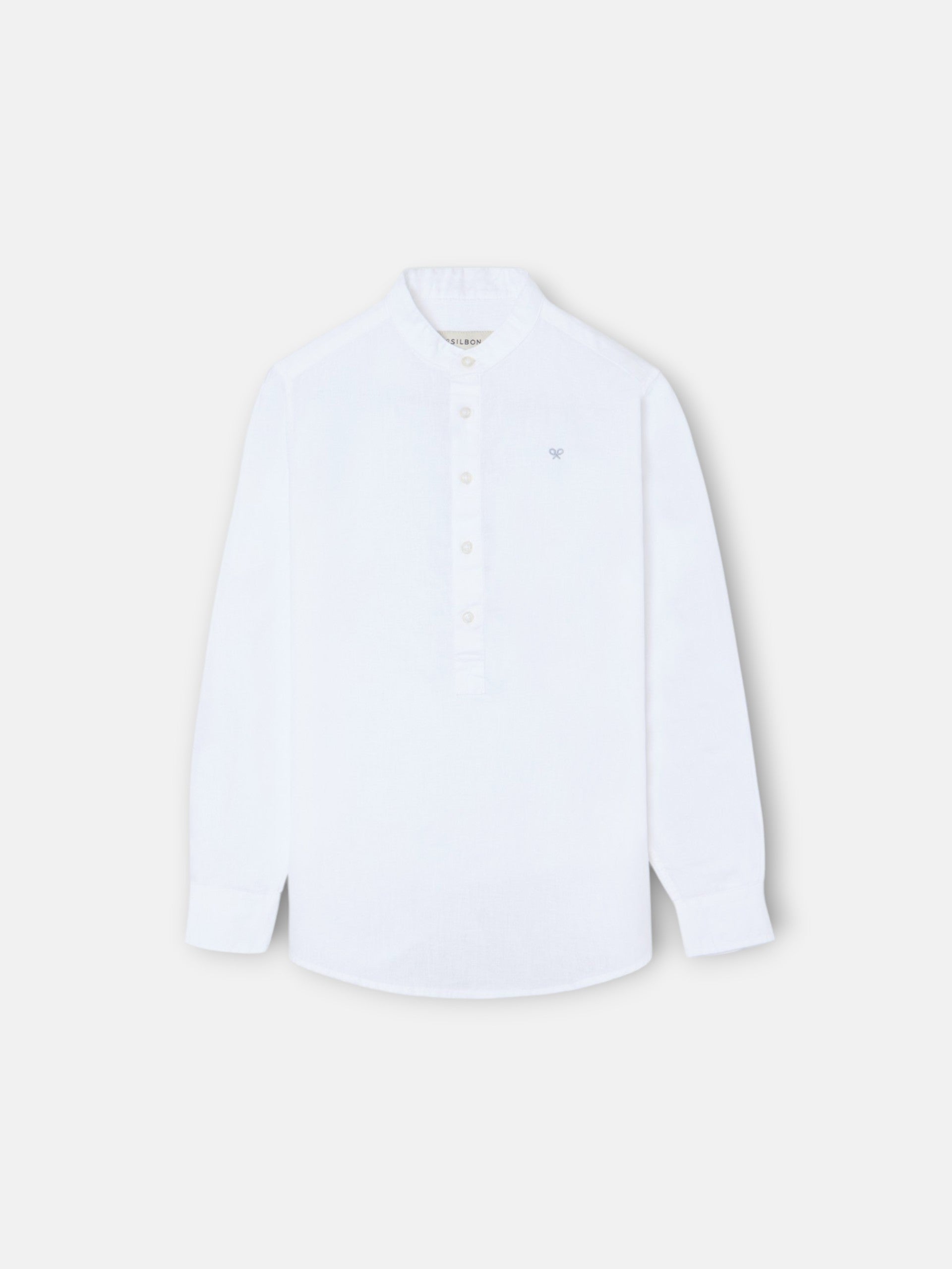 Chemise sport enfant en lin col mao blanc