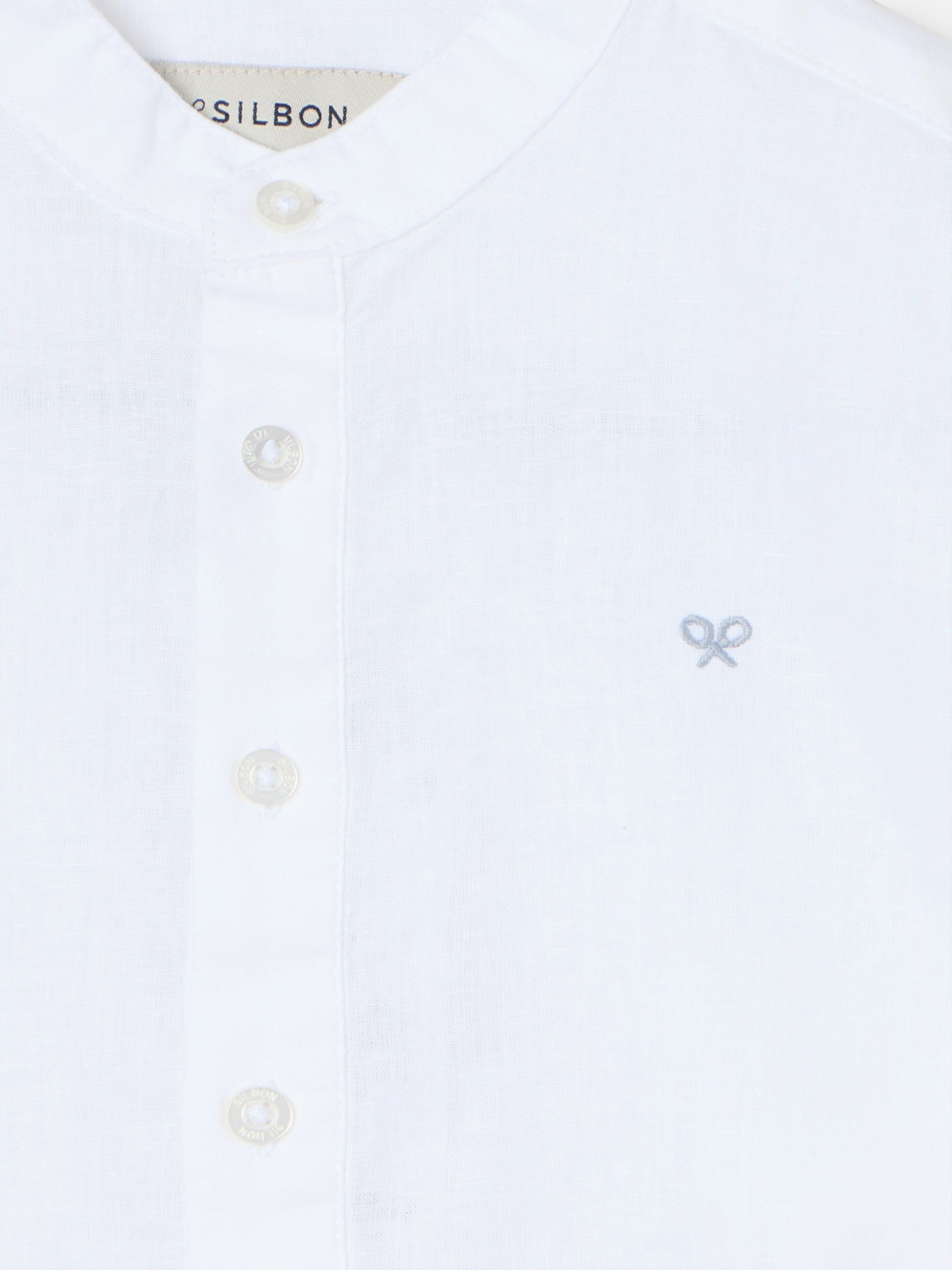 Chemise sport enfant en lin col mao blanc