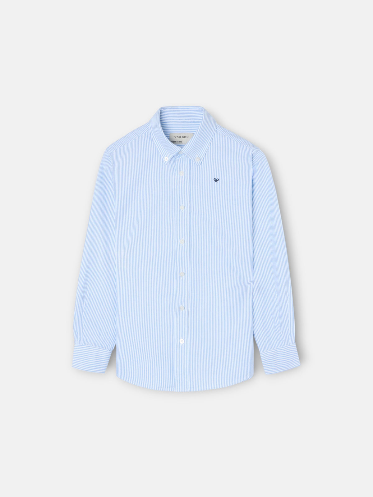 Chemise sport enfant rayée oxford bleu