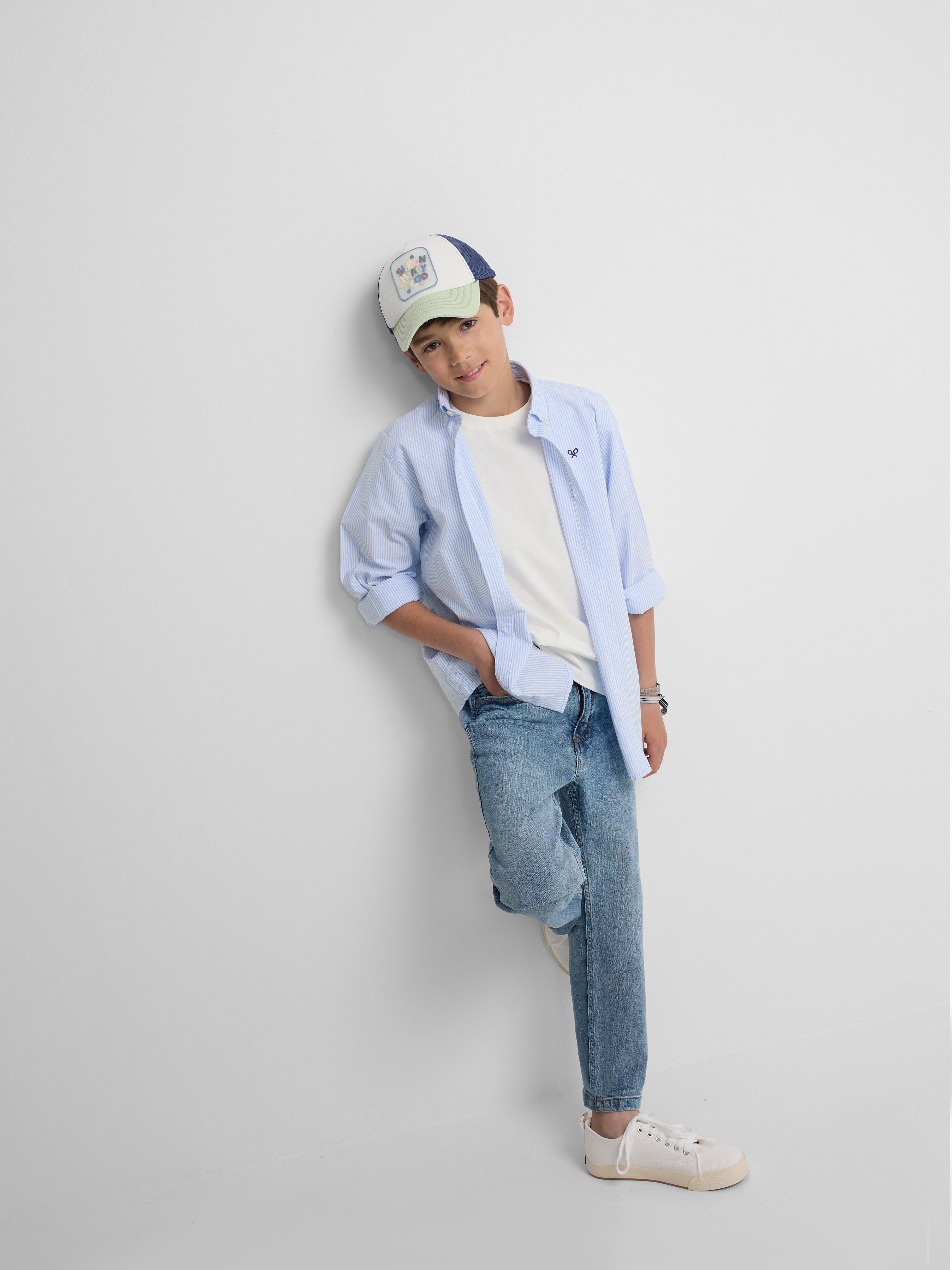 Camisa sport kids rayas oxford azul