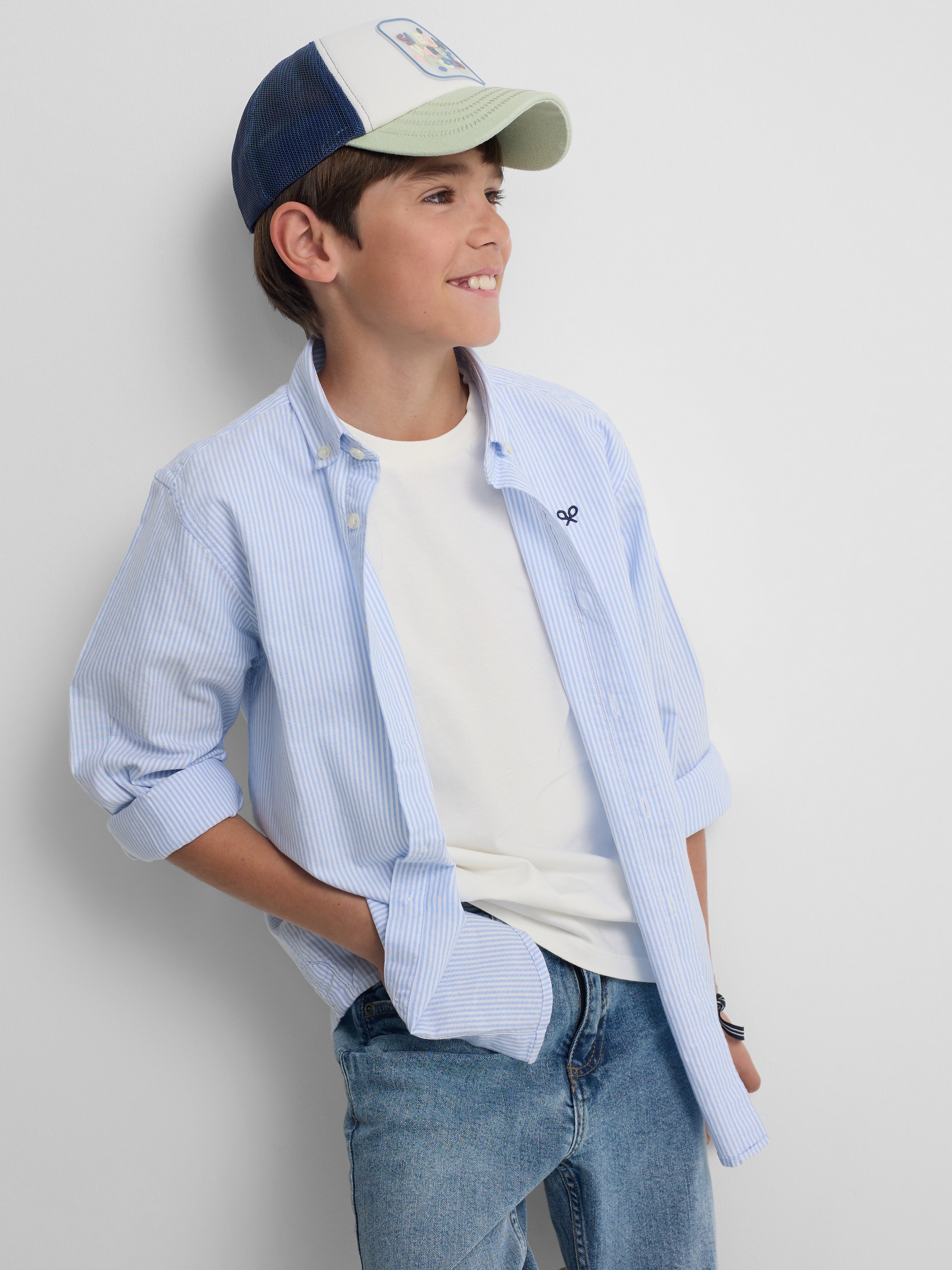 Kids' blue striped Oxford sport shirt