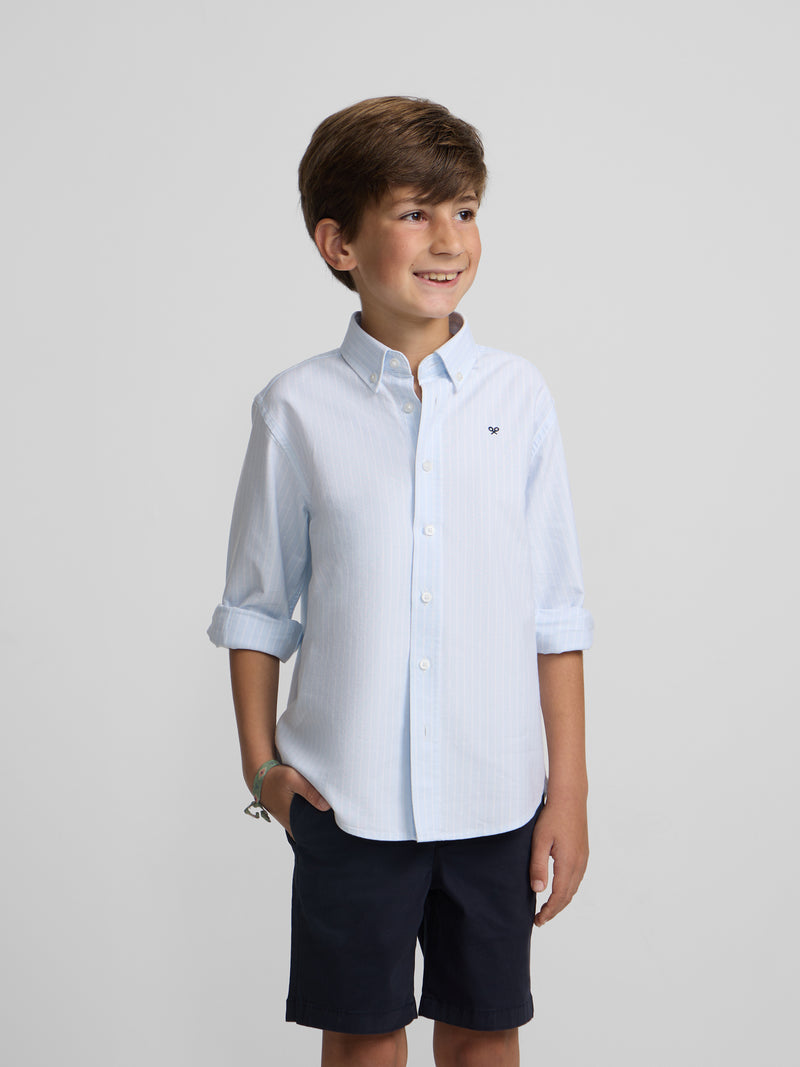 Camisa desportiva criança riscas largas azul-claro