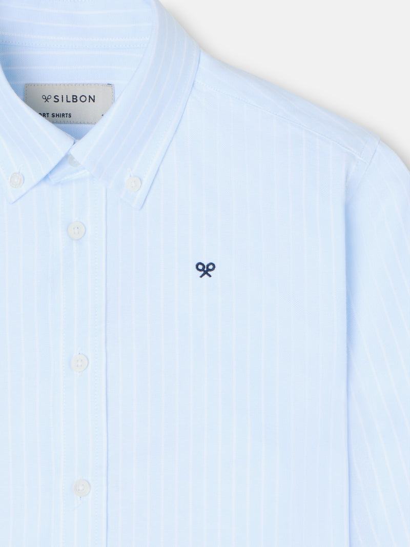 Camisa desportiva criança riscas largas azul-claro