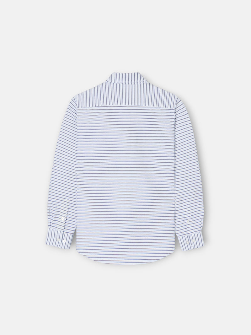 Camisa desportiva criança oxford risca creme azul-marinho