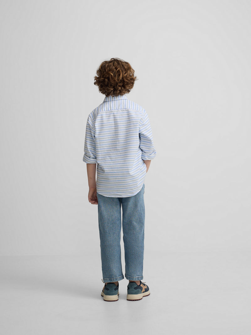 Camisa desportiva criança oxford risca verde azul