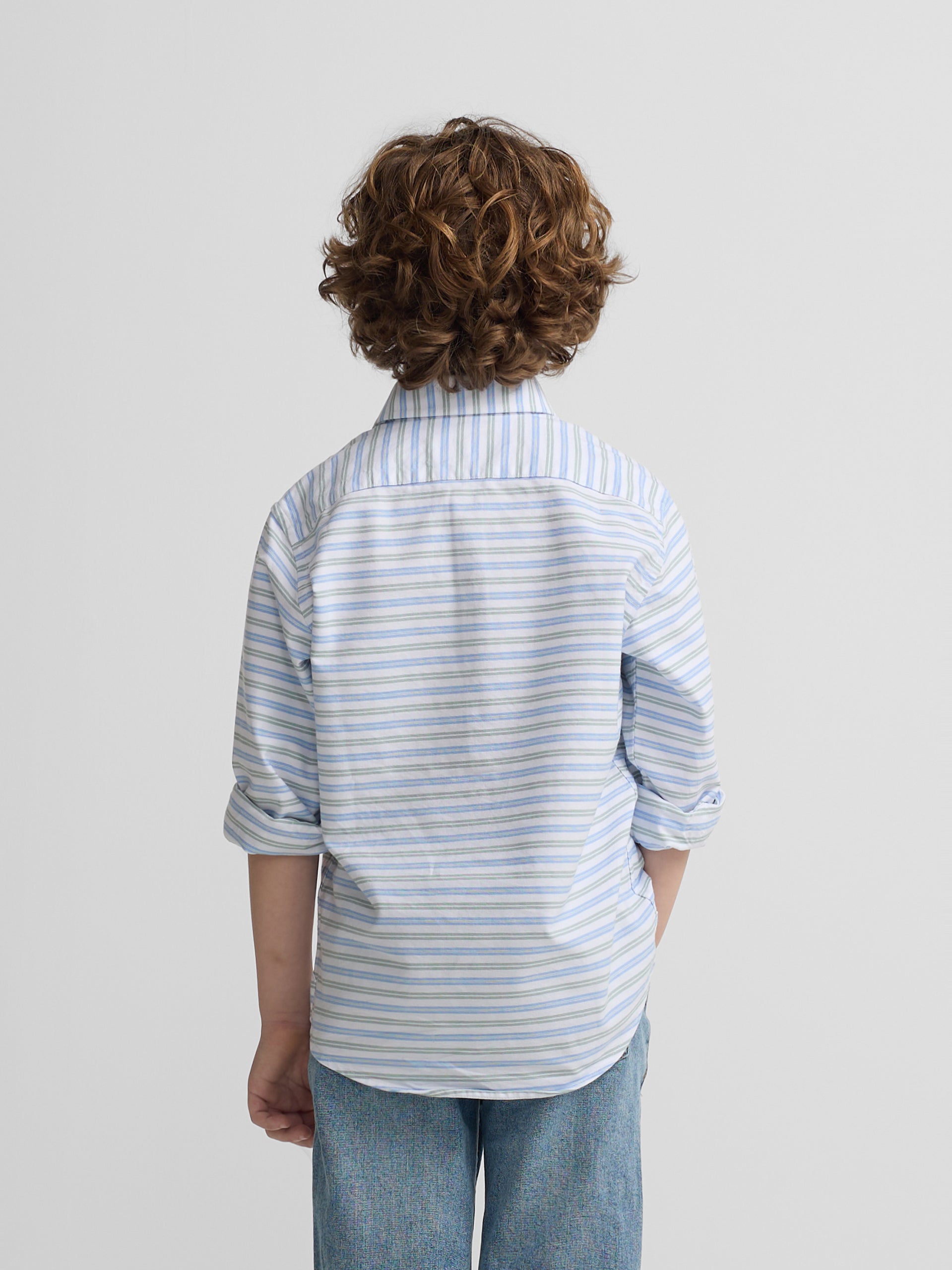 Camisa desportiva criança oxford risca verde azul