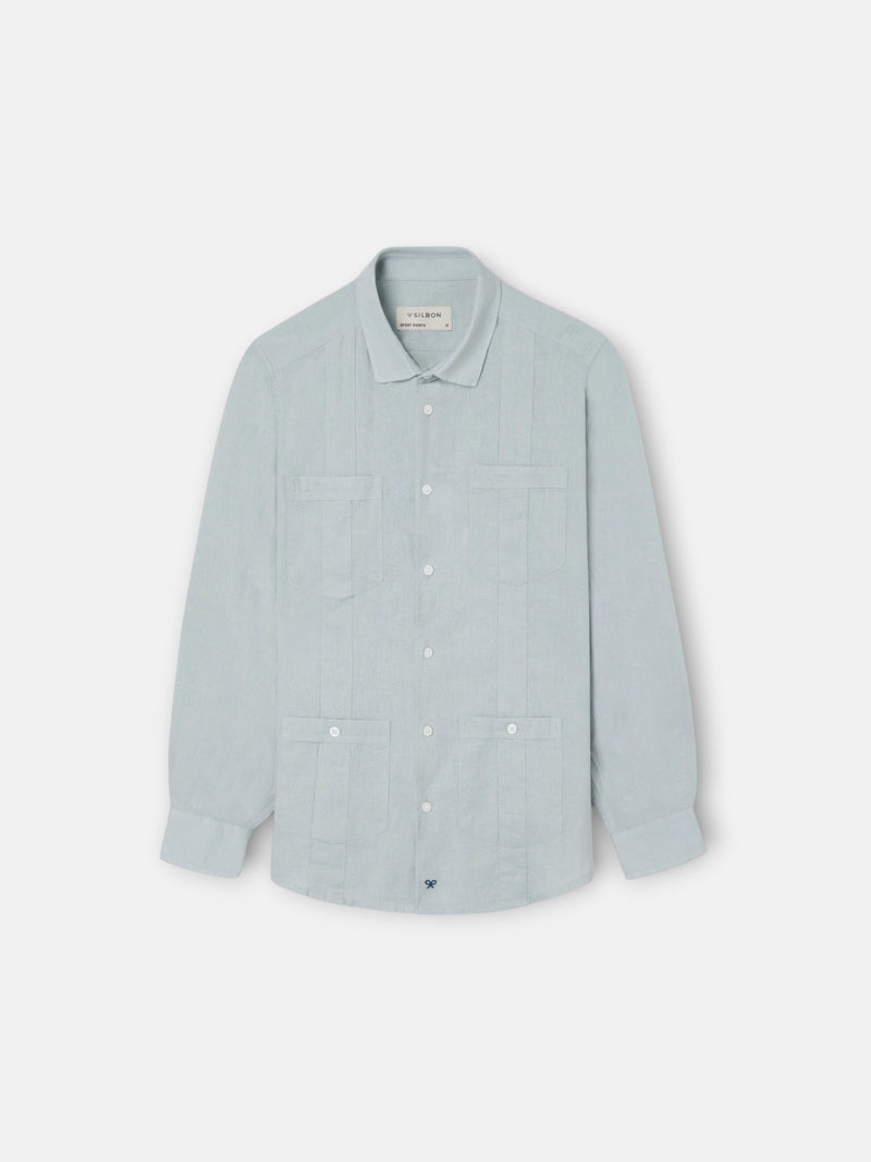 Guayabera sport kids lino verde claro