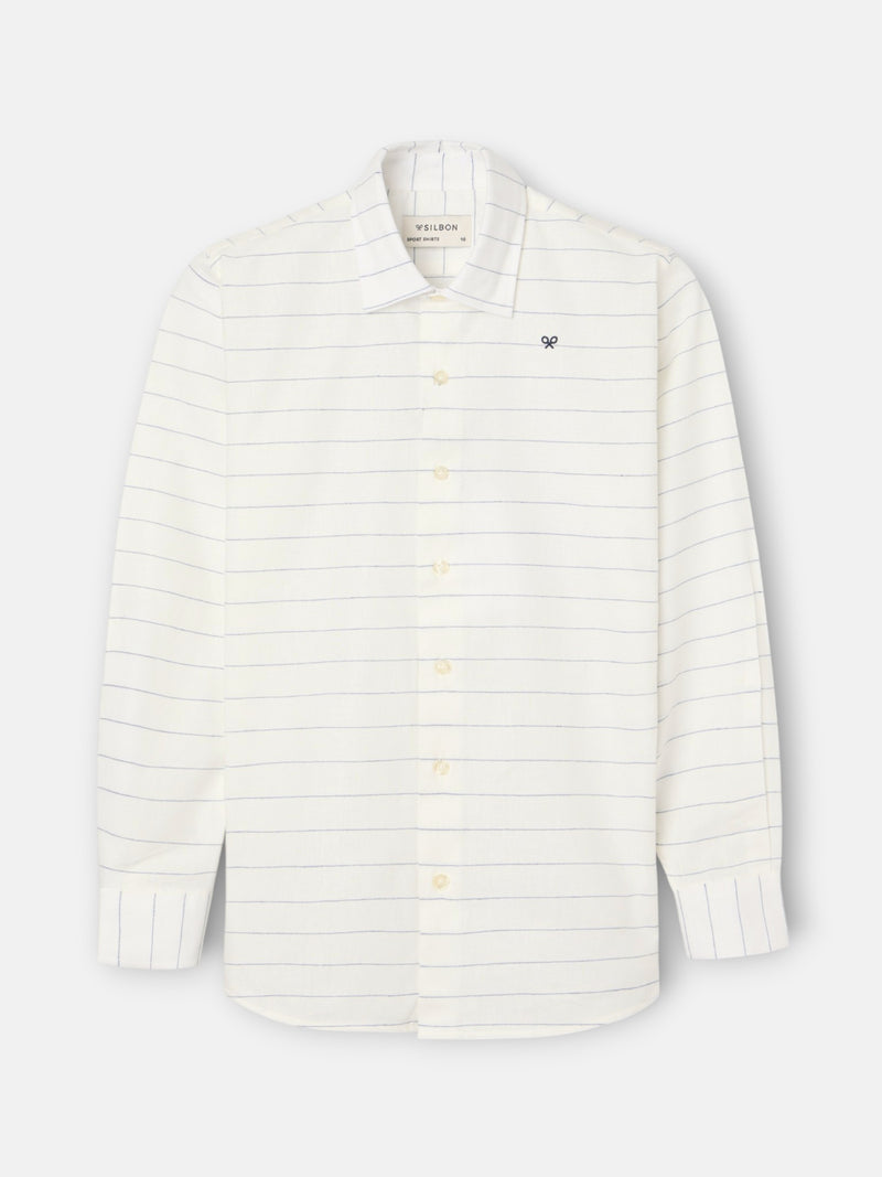 Camisa de criança linho risca fina azul