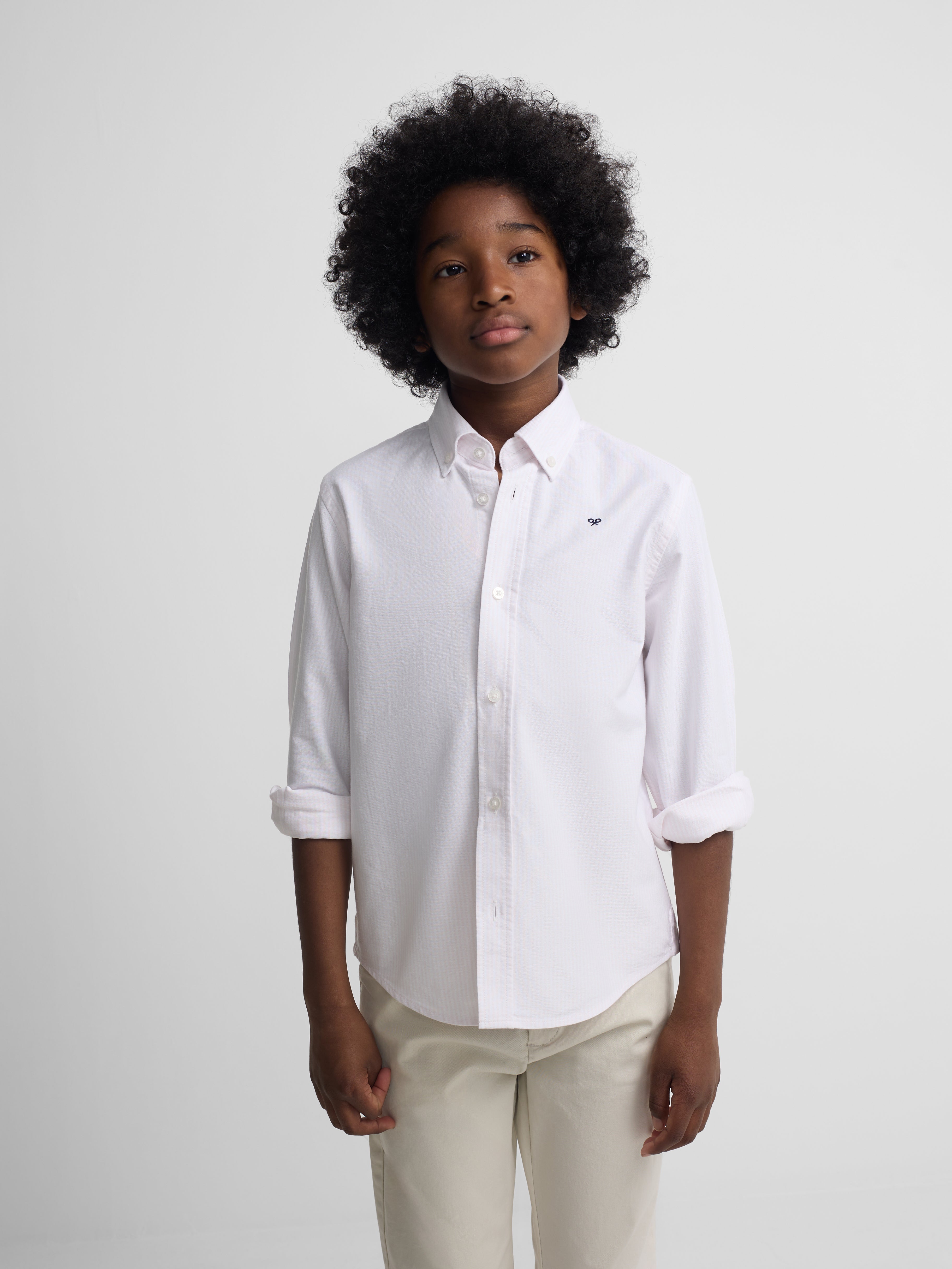 Kids sport shirt with pink oxford stripes