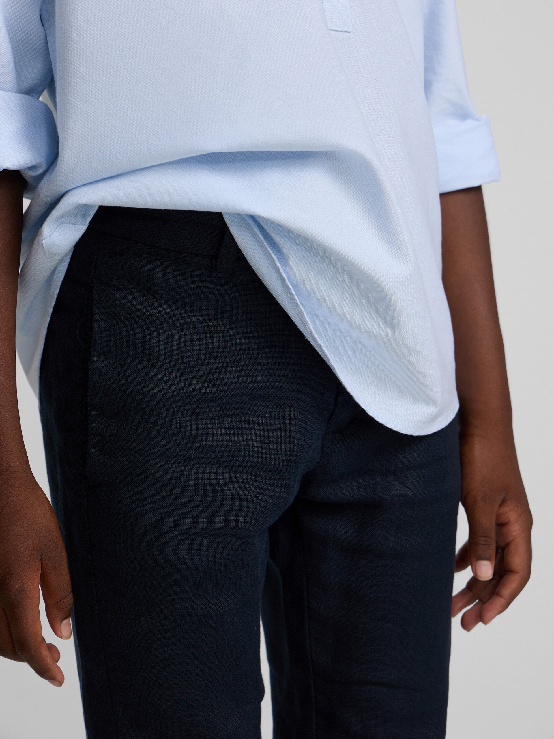 Kids' navy blue linen sport trousers