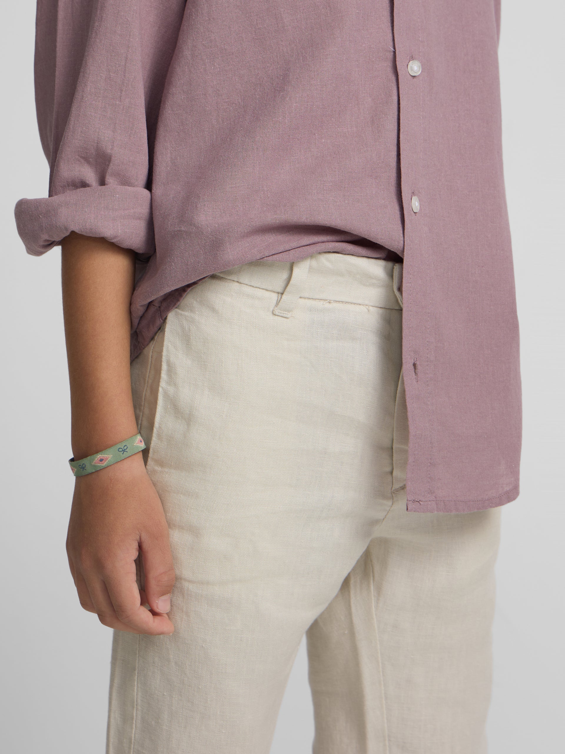 Beige linen chino sport pants for kids