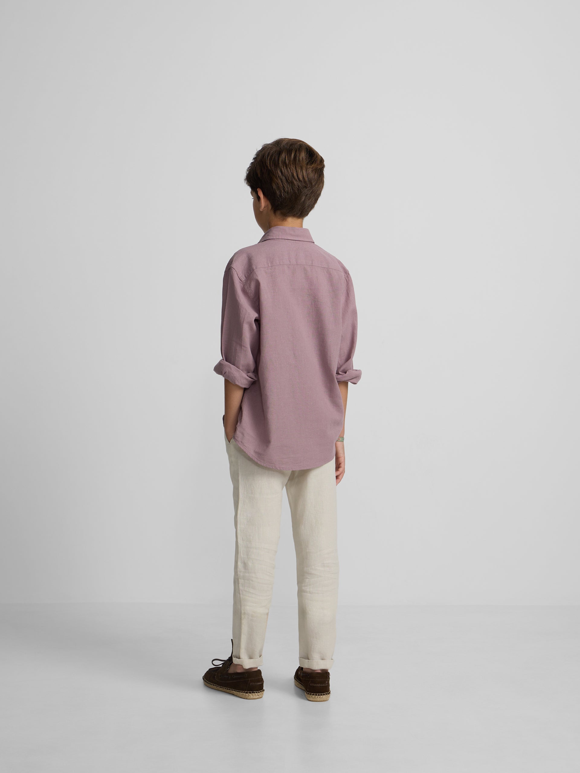 Beige linen chino sport pants for kids